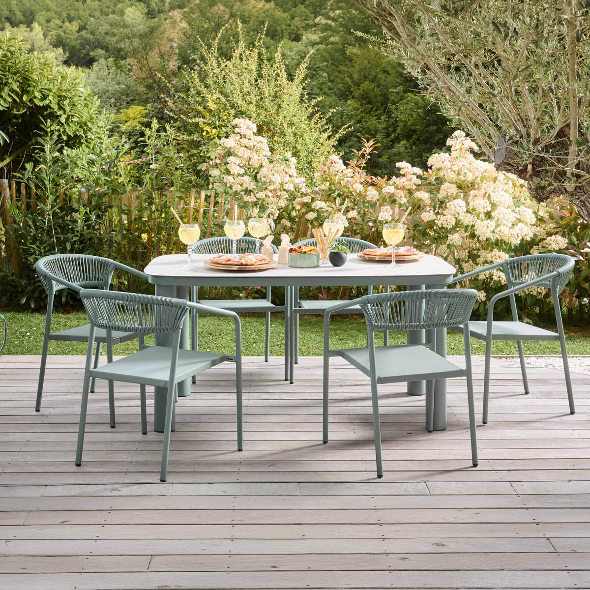 GARTENSTUHL, Nocera, grün - Grün, Metall (59.5/79/55cm) - Oviala