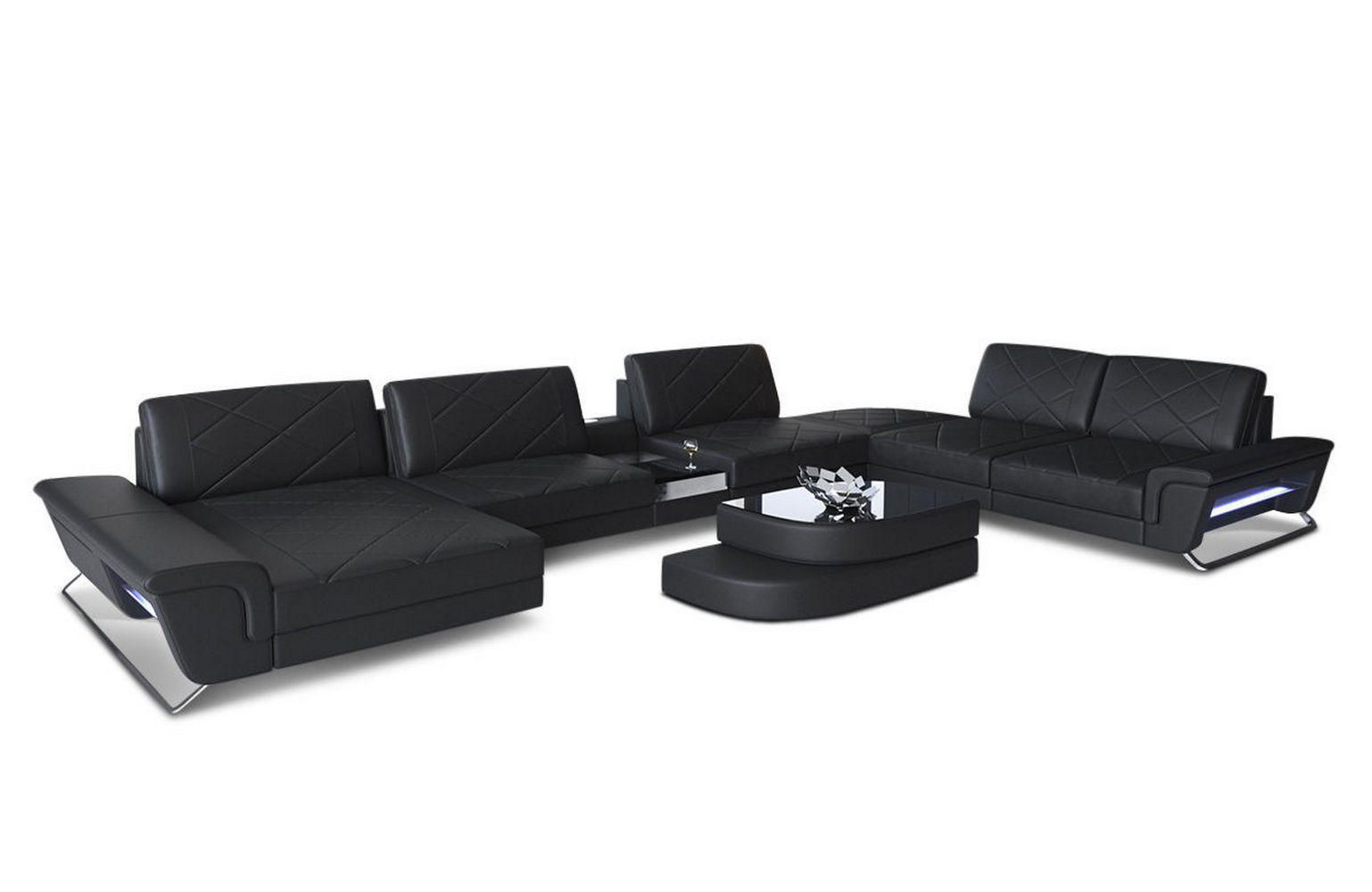 WOHNLANDSCHAFT Bari XXL - Schwarz, Leder (456/89/329cm) - Sofa Dreams
