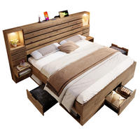 DOPPELBETT 180/200 cm mit LED-Downlights, USB- und USB-C-Anschluss, Stauraum und schwebenden Nachttischen, Eiche - Eichefarben, Holzwerkstoff (180/200cm) - Redom