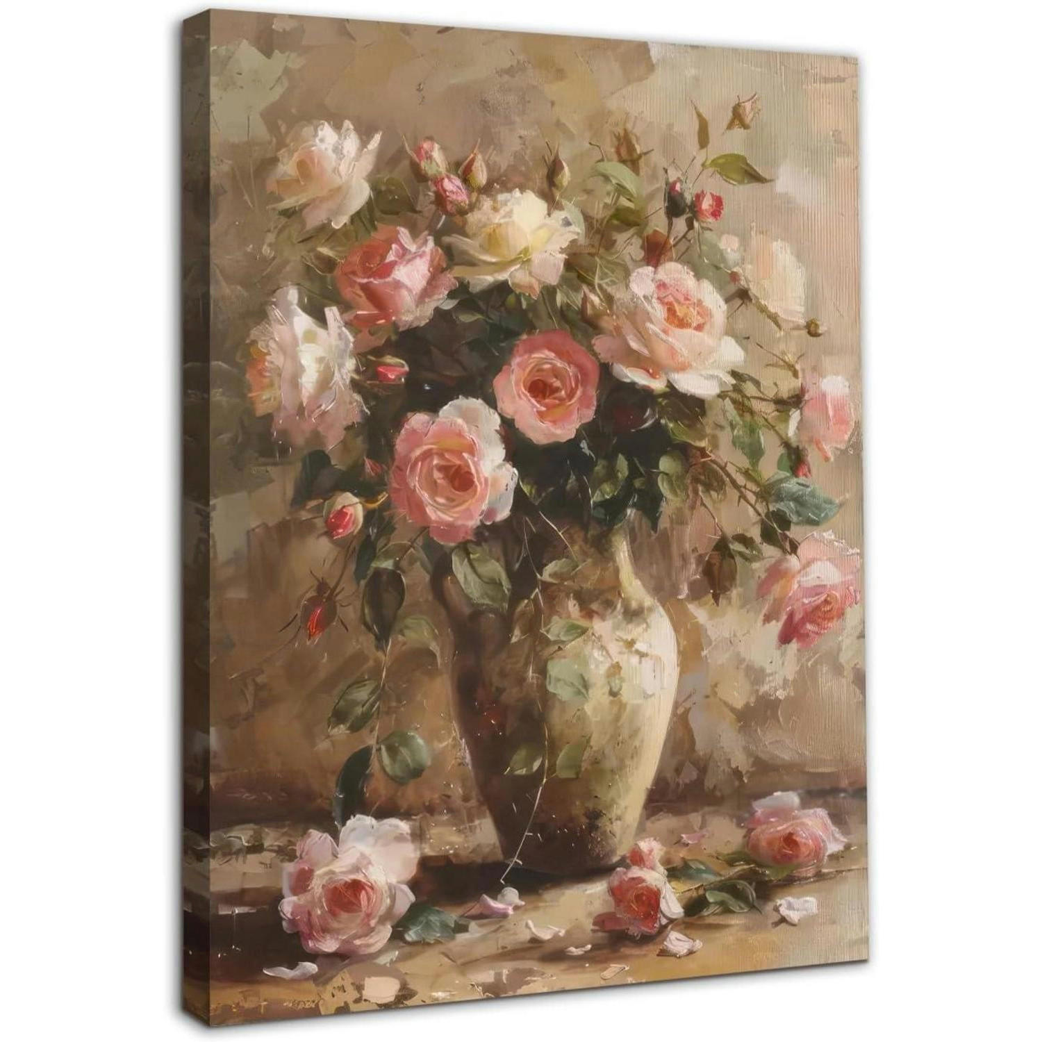 KUNSTDRUCK Vintage Blumen 30 x 40 cm Rosa - Rosa, Textil (30/0.5cm)