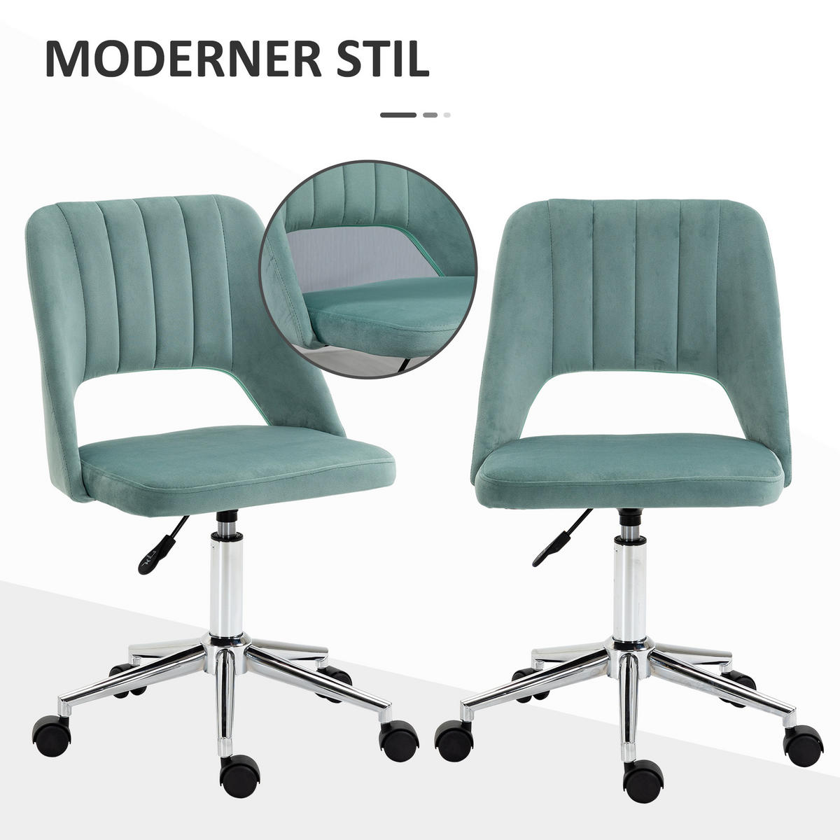 HÖHENVERSTELLBARER Schreibtischstuhl mit Rollen, 360° drehbar, Jakobsmuschel-Form, Schaumstoff, 49 x 60 x 79-91 cm, Grün - Grün, Textil (60/91/49cm)