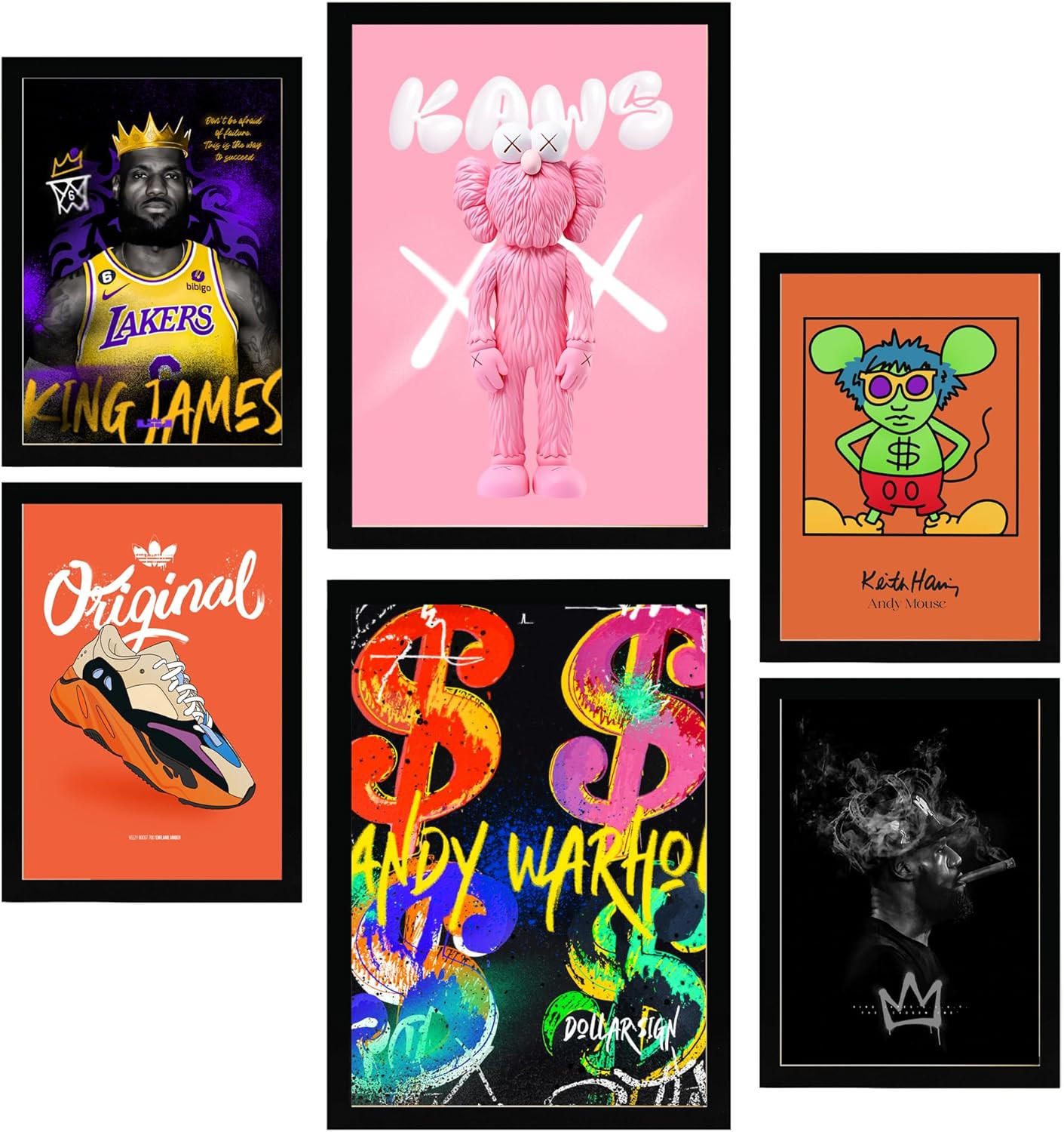 POSTER Set Mit 6 Grafiti Pop Warhol Lakers A3 & A4 Schwarzer Rahmen - Schwarz, Papier (29/3/42cm) - Nacnic