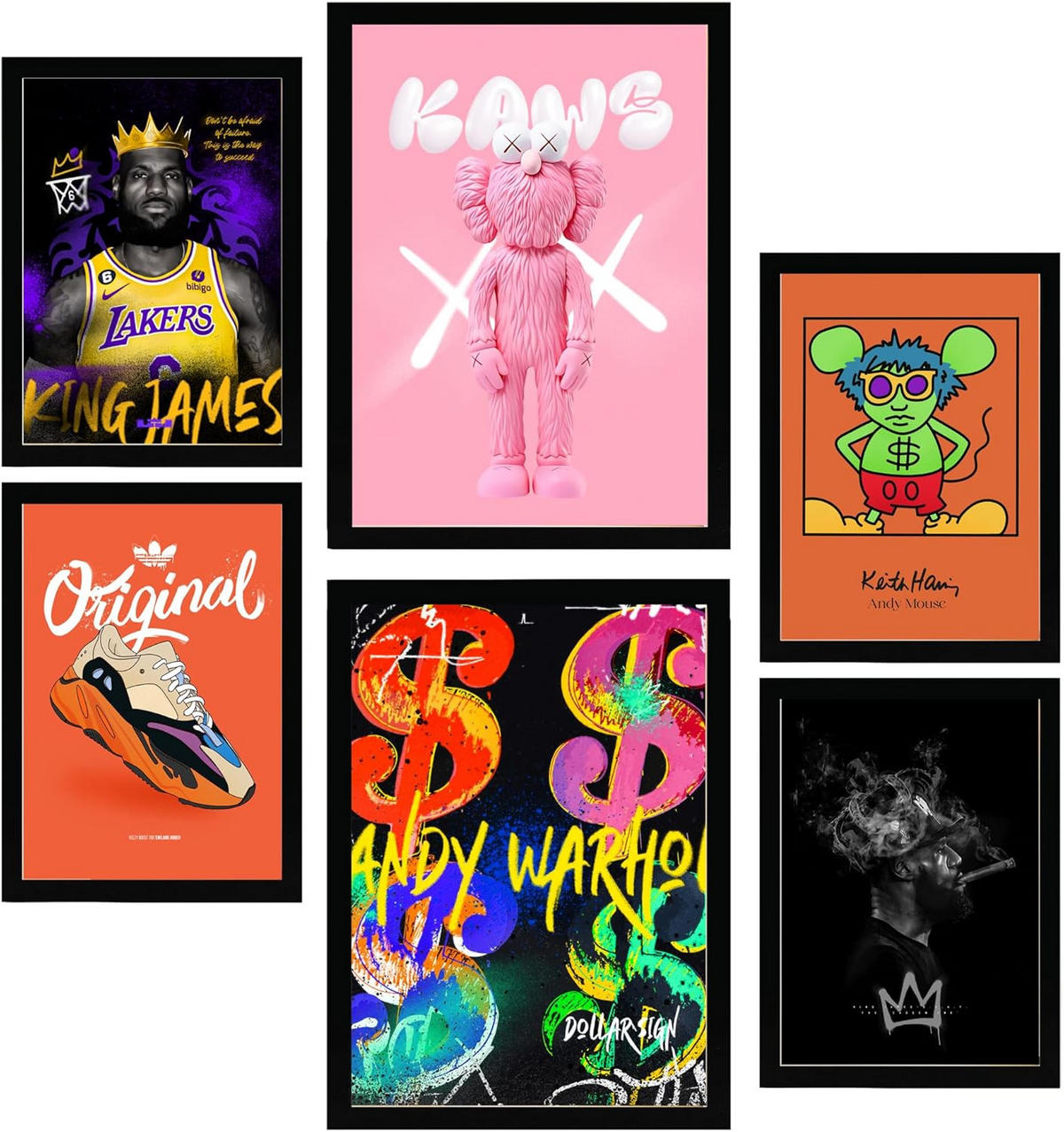 POSTER Set Mit 6 Grafiti Pop Warhol Lakers A3 & A4 Schwarzer Rahmen - Schwarz, Papier (29/3/42cm) - Nacnic