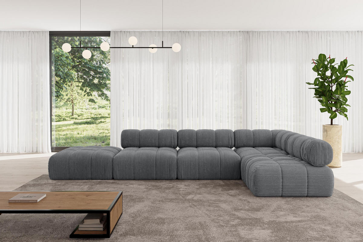 ECKSOFA modulares Sofa Favio-L2 - 380x190x70 cm Dunkelgrau Cord - Dunkelgrau, Holzwerkstoff/Textil (380/190cm) - ALTDECOR