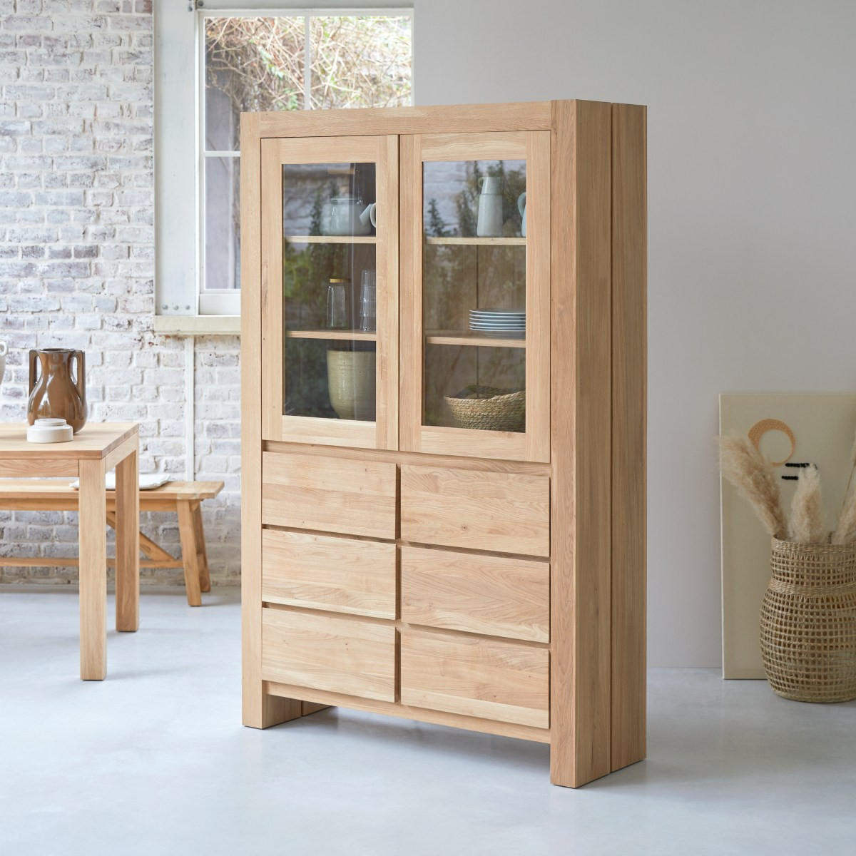 GESCHIRRSCHRANK Eden Natur aus Eiche - Naturfarben, Holz (120/190/40cm) - Tikamoon
