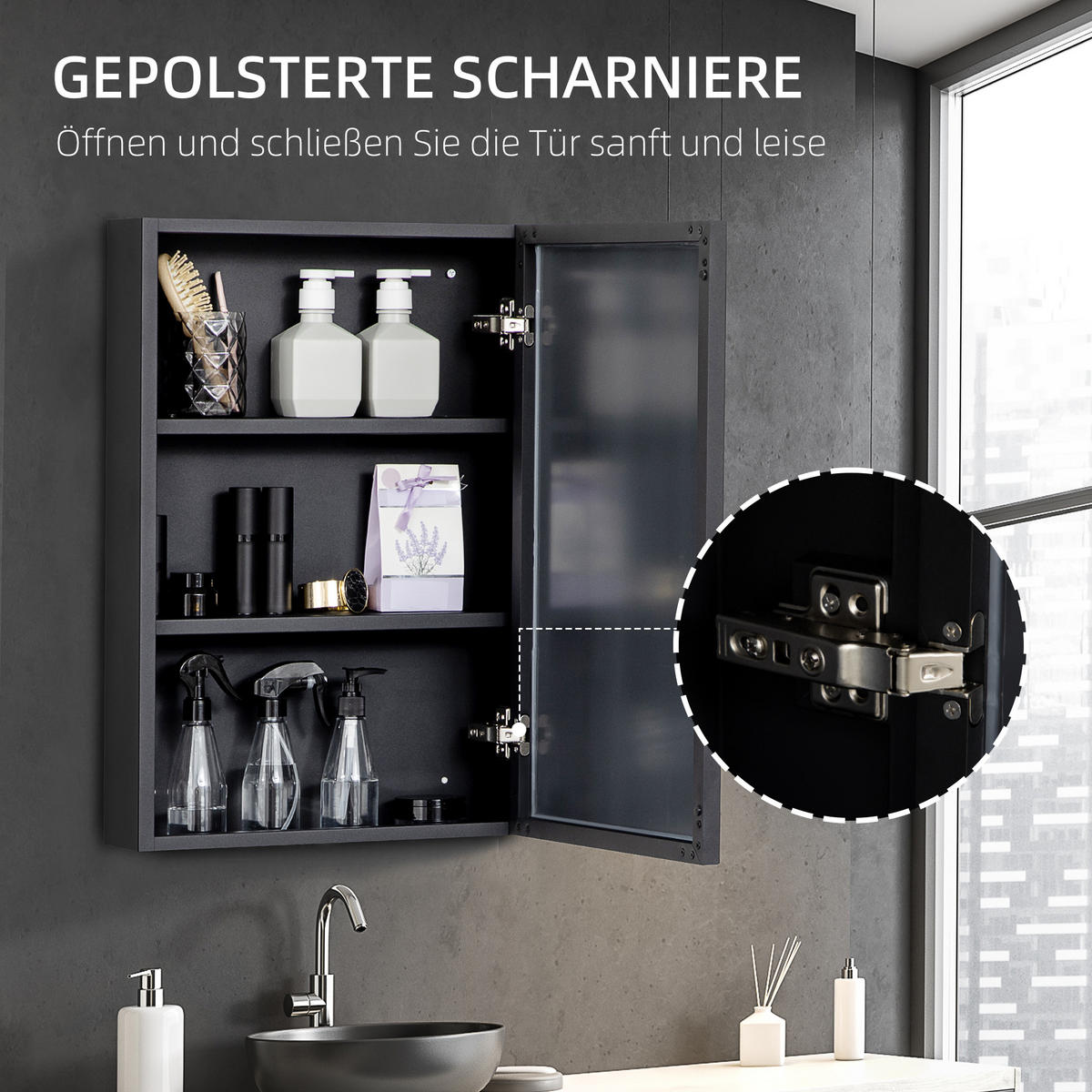 SPIEGELSCHRANK mit 3 Etagen, für Schlafzimmer, Schwarz, 40 x 12 x 60 cm - Schwarz, Glas (12/60/40cm) - Kleankin