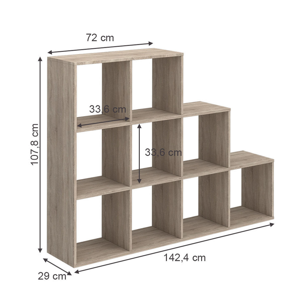 TREPPENREGAL Sonoma 142.4 x 107.8 cm - Sonoma Eiche, Holzwerkstoff (142.4/107.8/29cm) - Vicco