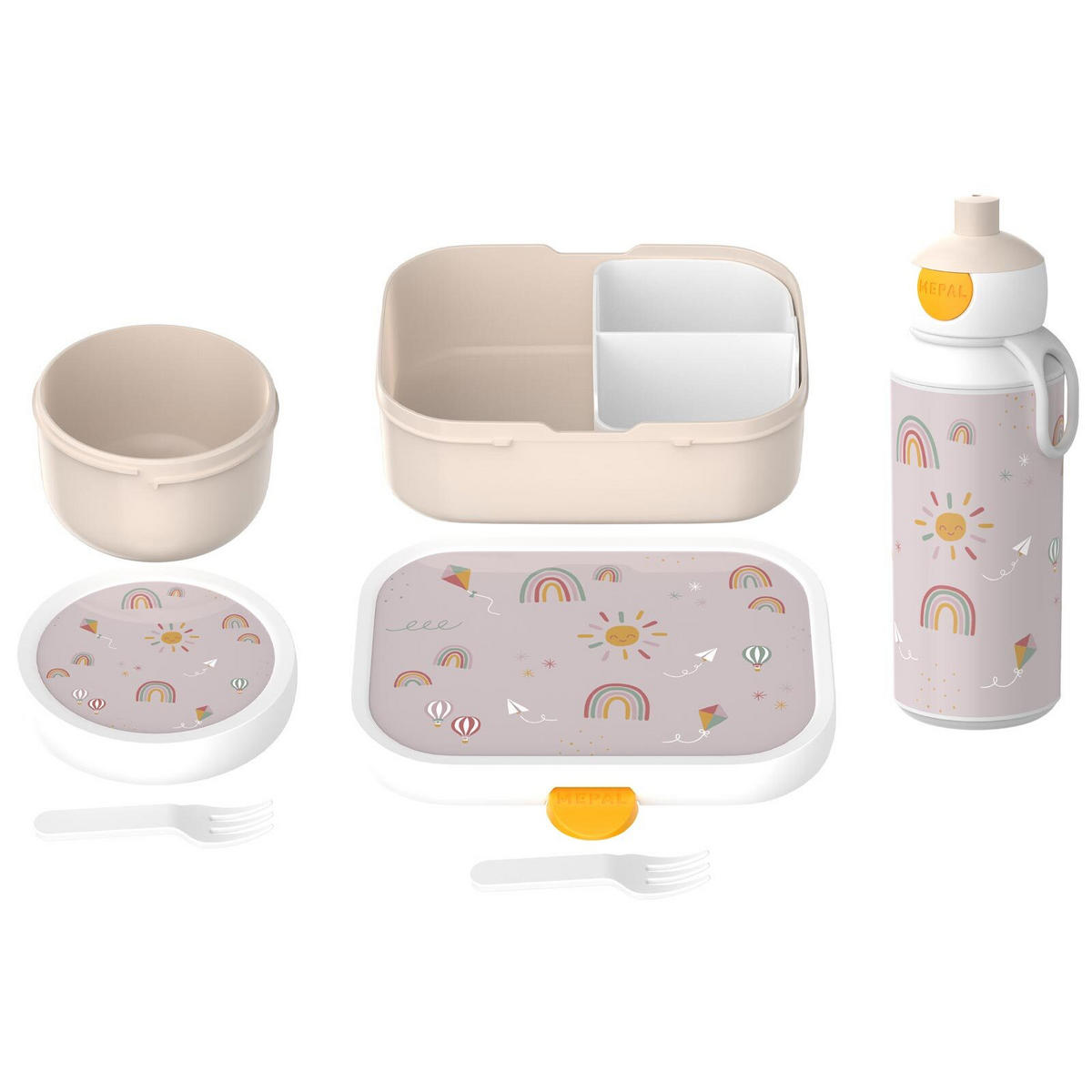 LUNCHSET Campus Sunshine & Rainbow 3er Set - Beige, Kunststoff (6.8/24.4/24cm) - Mepal