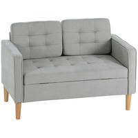 ZWEISITZER-SOFA DE-06456 Knopfheftung, Kautschukholz Hellgrau - Hellgrau, Holz/Textil (117/78/62cm) - ComfortXL
