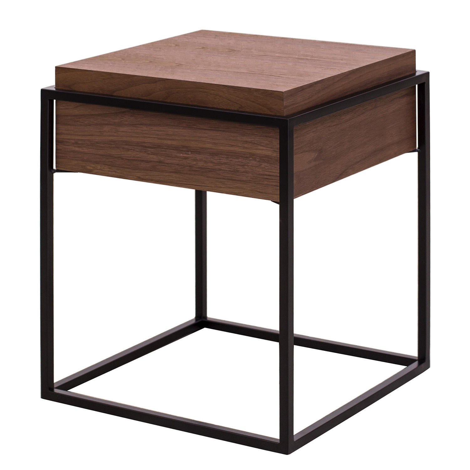 BEISTELLTISCH - Echtholzfurnier / Metall, Walnuss / Schwarz - Braun, Metall (43/43/52cm) - home24