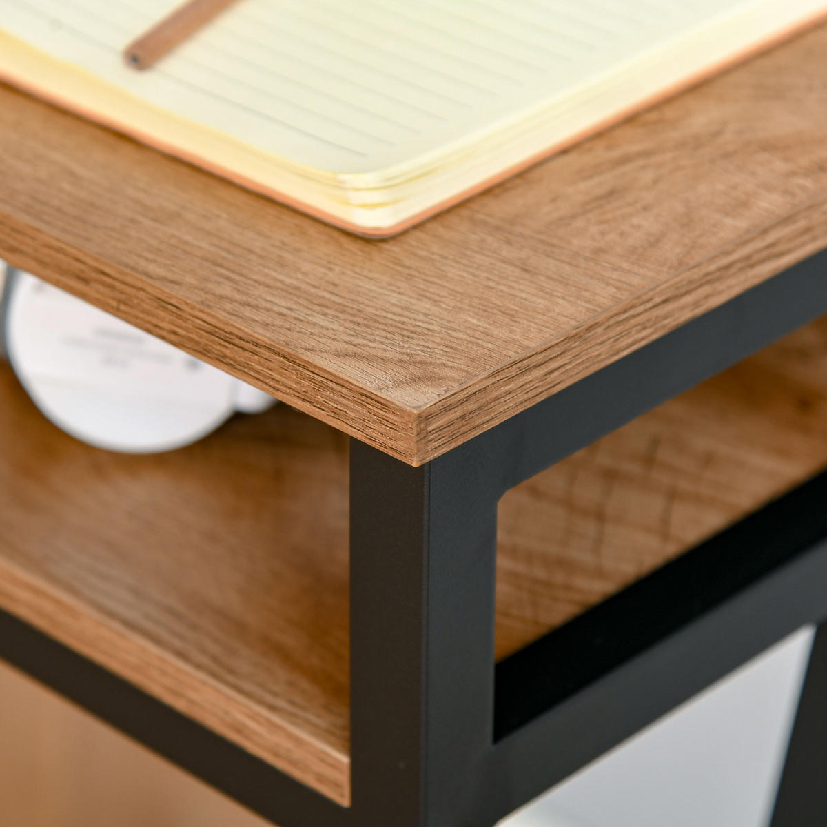 SCHREIBTISCH Schwarz und Walnuss-Optik mit Schublade und 2 Fächern 120/60/76 cm - Walnussfarben, Holzwerkstoff (60/120/76cm) - PANGIVO
