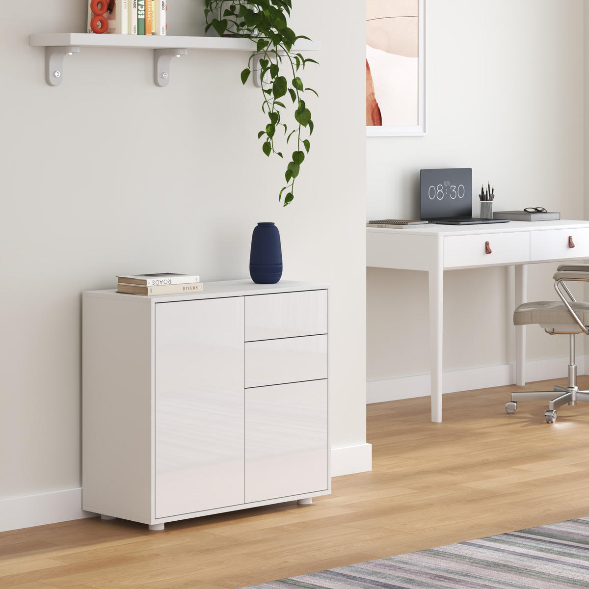 KOMMODE Paarl 2-türig - Weiß Hochglanz, Holzwerkstoff (79/74/36cm) - [en.casa]