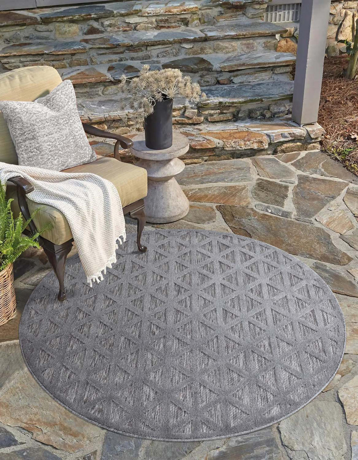 OUTDOOR-TEPPICH Santorini 446 Anthrazit 200 cm Rund - Anthrazit, Textil (200/200cm) - carpet city
