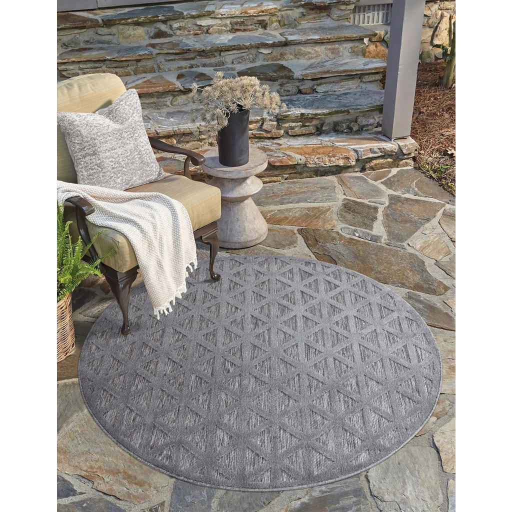Thumbnail - carpet city Outdoor-Teppich, Anthrazit, Textil, Grafikmuster, Rund, 200x200 cm, Oeko-Tex® Standard 100, pflegeleicht, UV...