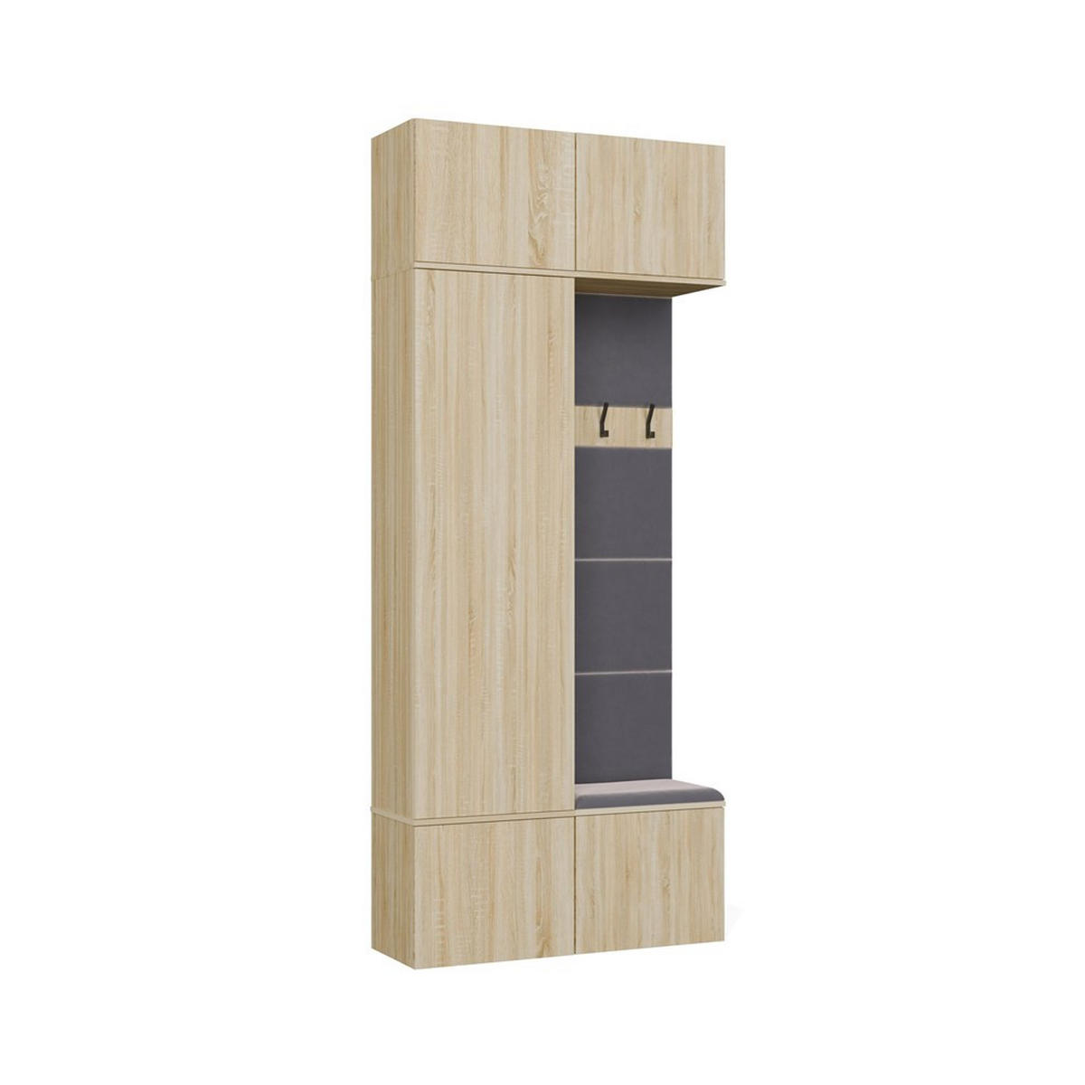 ANSAMBLU DE HOL – Cuier dublă cu bancă, cârlige și dulapuri superioare, stejar Sonoma 100/238/35 - stejar Sonoma, compozit lemnos (100/238/35cm) - RAUMHIRSCH FURNITURE