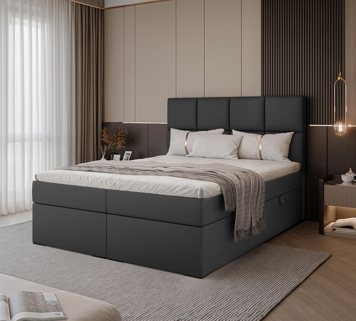 BOXBETT 120x200 cm mit Topper - Schwarz, Textil (180/200cm) - Idohome