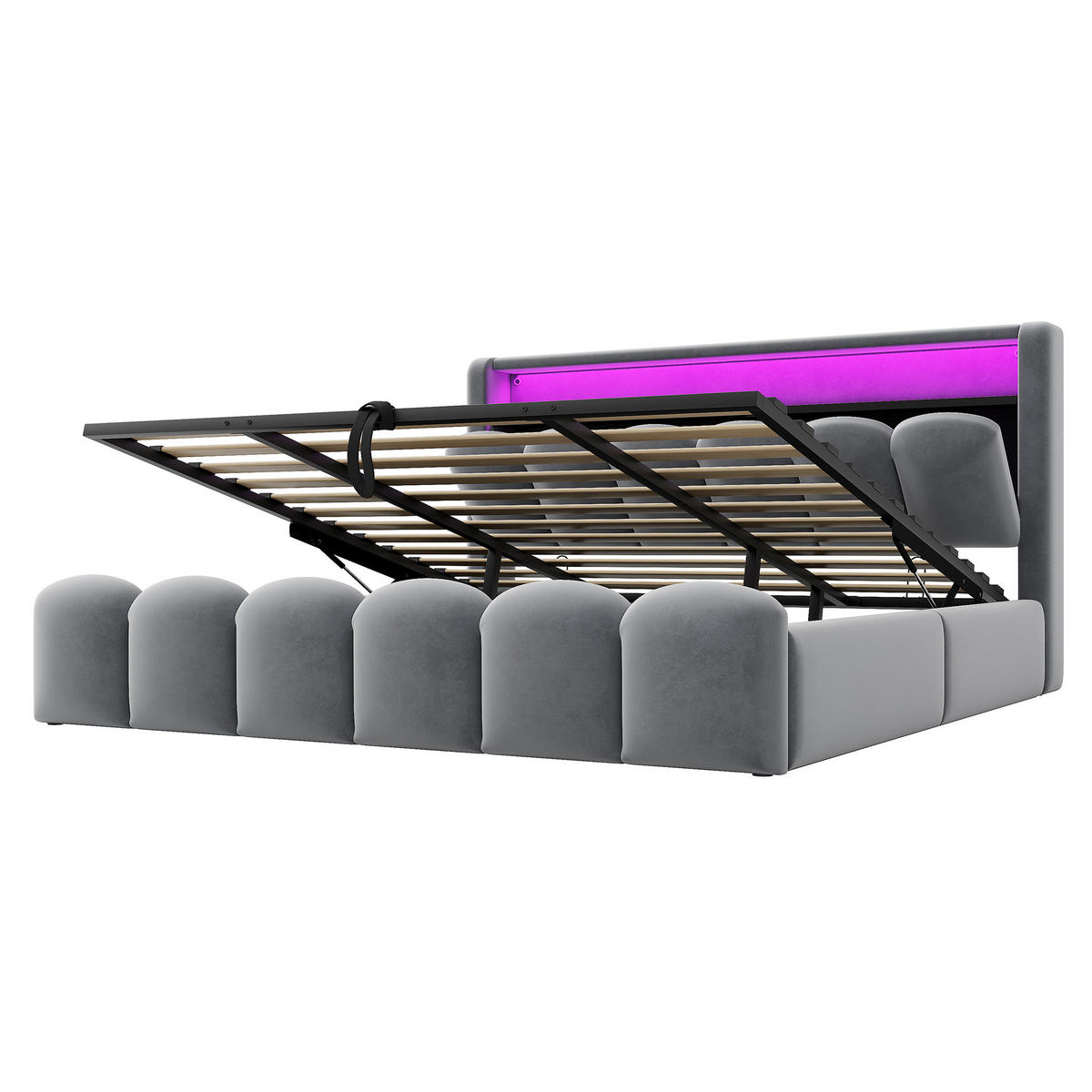 STAURRAUMBETT 180/200 cm DE-02093, in Grau, mit LED, USB-C und Hydraulik - Grau, Metall (180/200cm) - ComfortXL