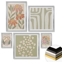 WANDBILDER 5er Set - 50x50 cm & 20x30 cm & 40x60 cm Silberner Rahmen - Botanische Motive, Pariser Minimalismus - Silberfarben, Kunststoff (40/60cm) - ArtPrintCave