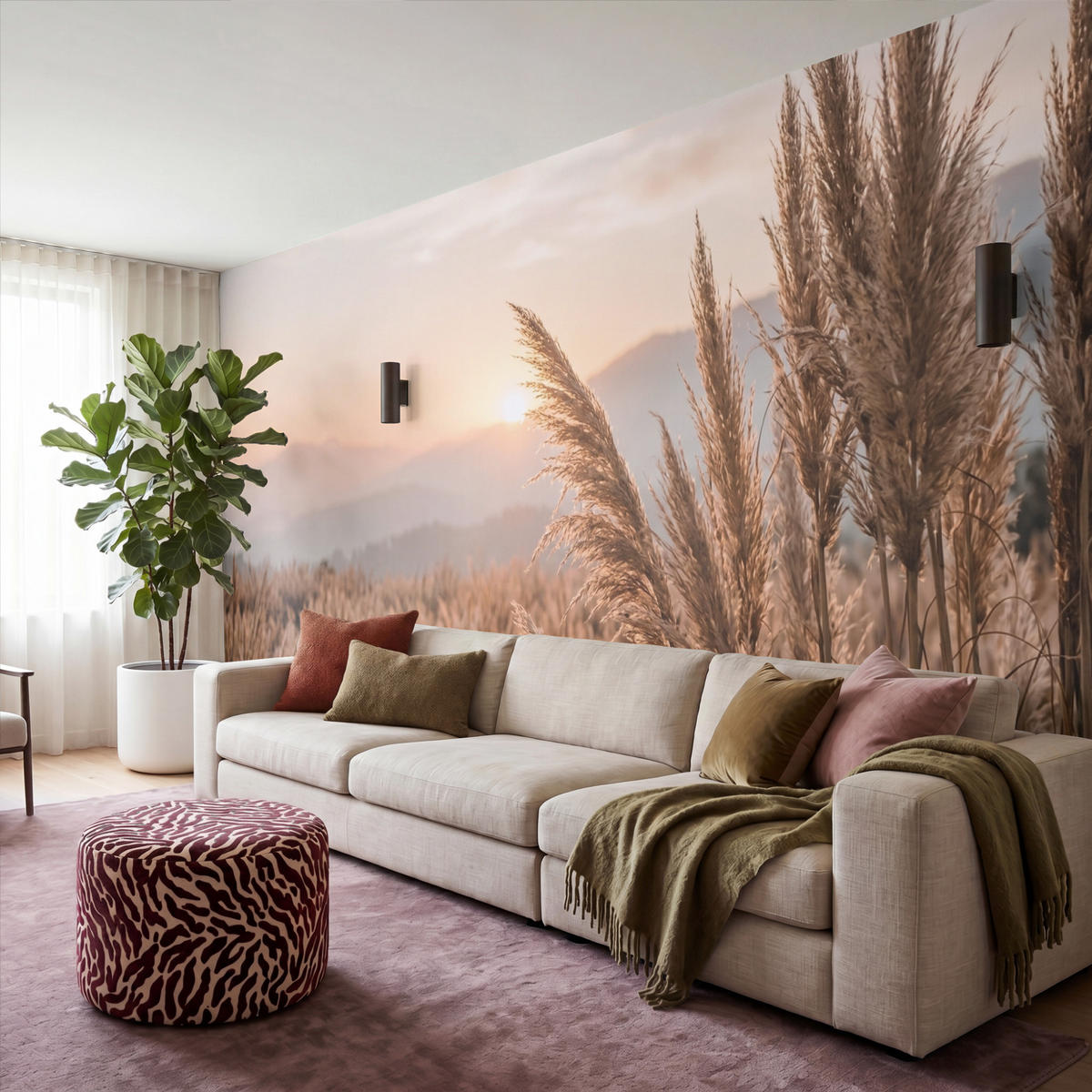 TAPETE - Gras - Feld - Sonne - Natur - 400x200 cm - Sandfarben, Papier (400/200cm) - OnlyWow