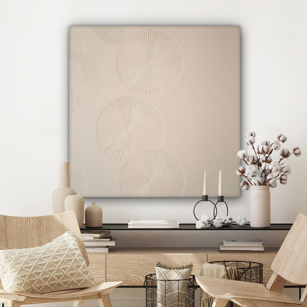 LEINWANDBILD Japandi - Beige - Modern Deko Groß 90x90 cm - Ecru, Textil (90/90cm) - MuchoWow