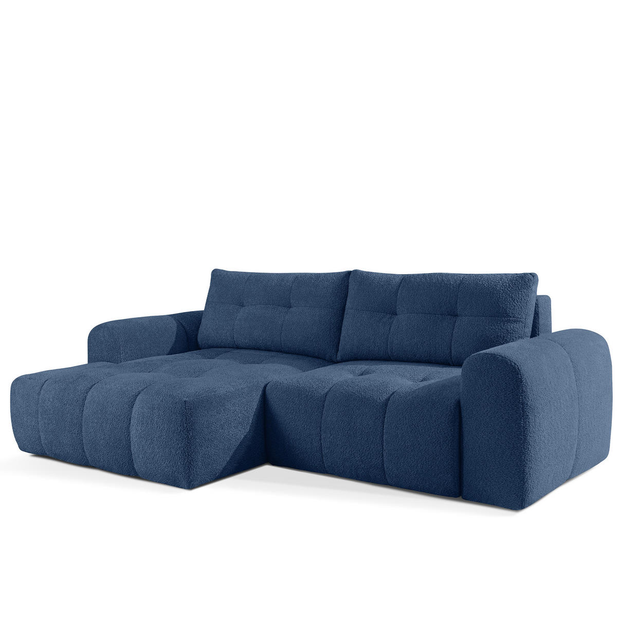 ECKSOFA MIT HOCKER RAVIA, Bouclé, Marineblau - Dunkelblau, Holz/Textil (96/50cm) - KONSIMO®