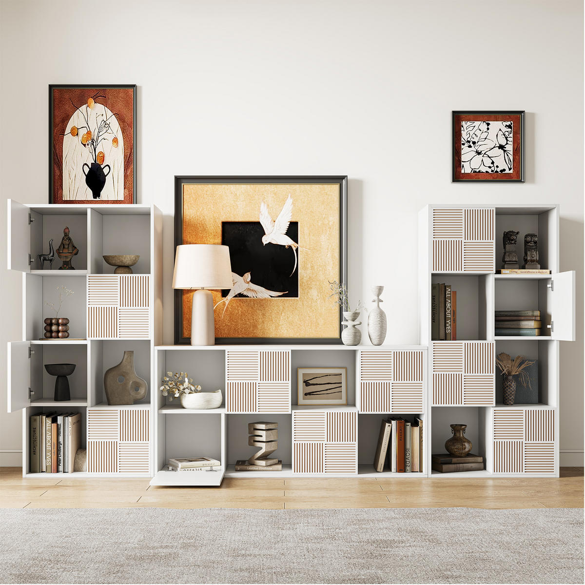 BÜCHERREGAL 125x30x60 cm Holz Lamellen Design Sideboard Aufbewahrung, Weiß - Weiß, Holz (60/125/30cm)