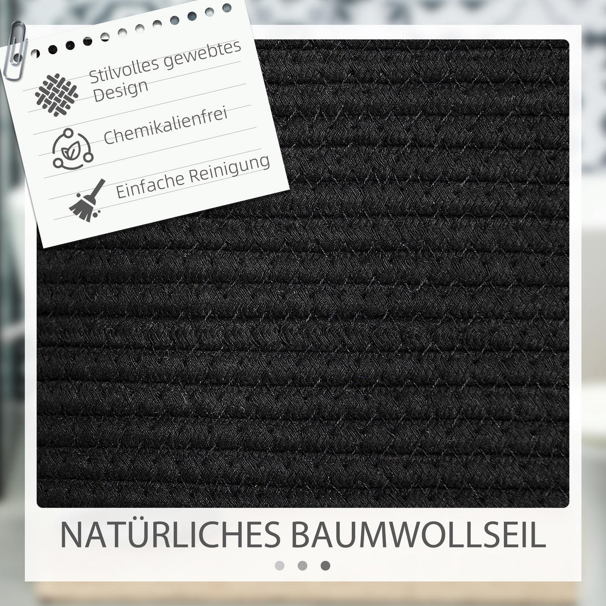 WÄSCHEKORB 88L Klappbar Wäschesammler mit Griff, 56 x 56 x 35,5 cm, Schwarz - Schwarz, Textil (56/35.5/56cm) - HOMCOM