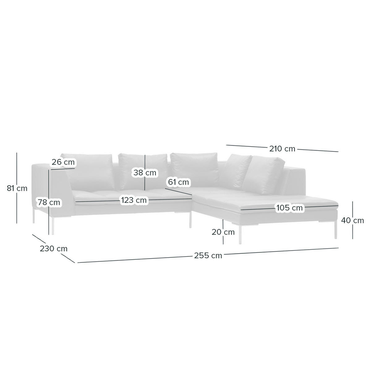 ECKSOFA mit Ottomane - Chromfarben/Cognac, Leder/Metall (255/230cm) - home24