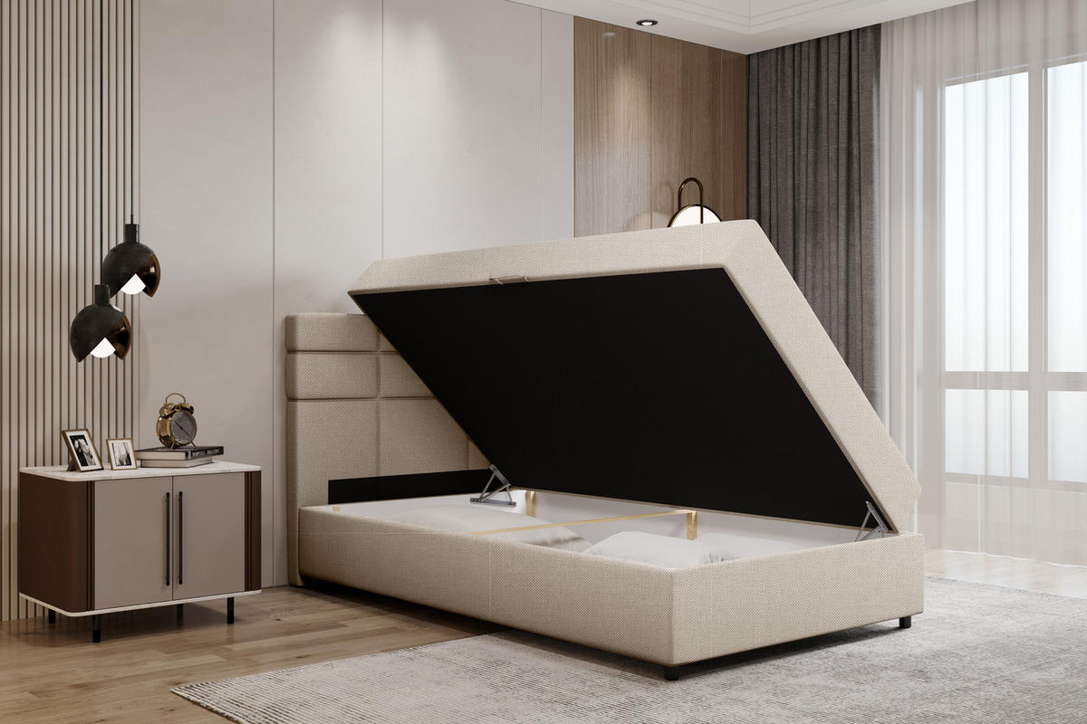 BOXBETT Reve 120 x 200 cm mit Bettkasten und Lattenrost ohne matratze - beige - Beige, Holz (120/206cm) - Panda Möbel