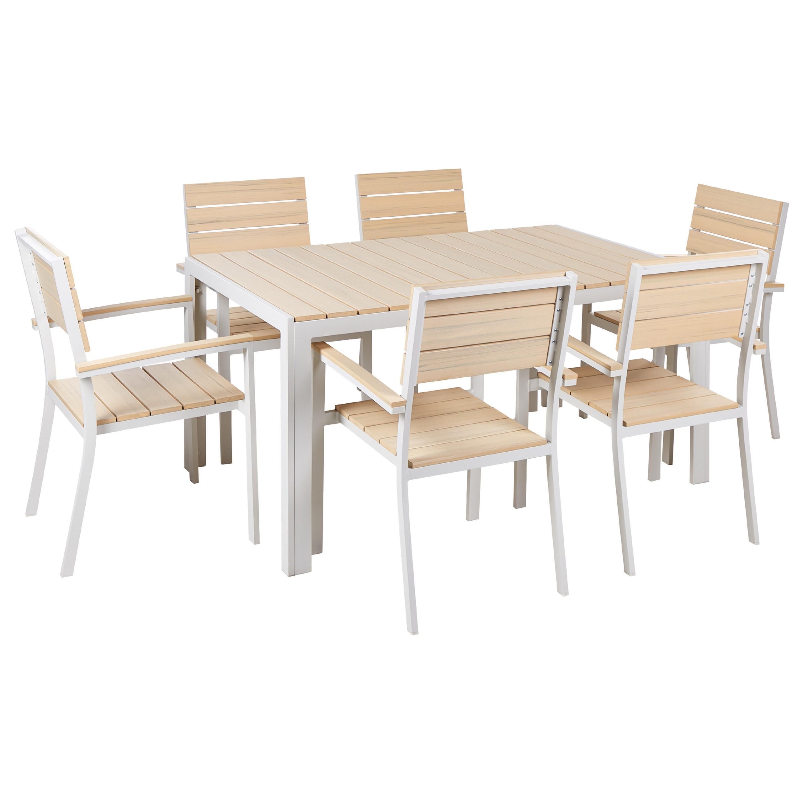 GARTENMÖBEL-SET 6-Sitzer Kunstholz beige/weiß Como - Beige/Weiß, Kunststoff - Beliani