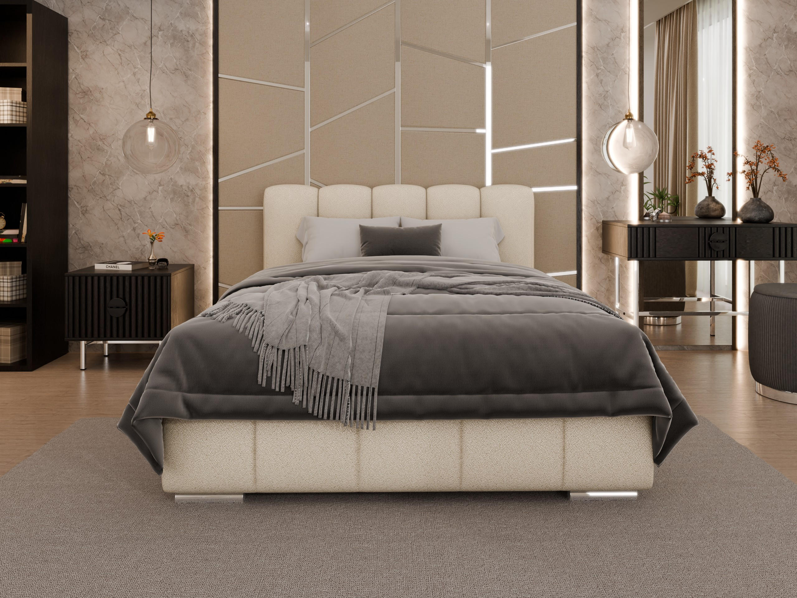 POLSTERBETT Zaira 140 x 200 cm mit Bettkasten und Lattenrost federkernmatratze 18cm - beige - Beige, Holz (140/200cm) - Panda Möbel