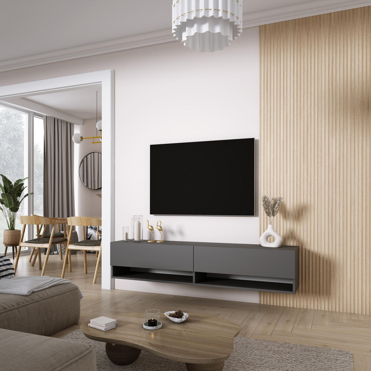 TV-LOWBOARD 170 cm Anthrazit, 170 × 32 × 34 cm - Grau, Holzwerkstoff (170/33.6/32cm) - 3XE LIVING