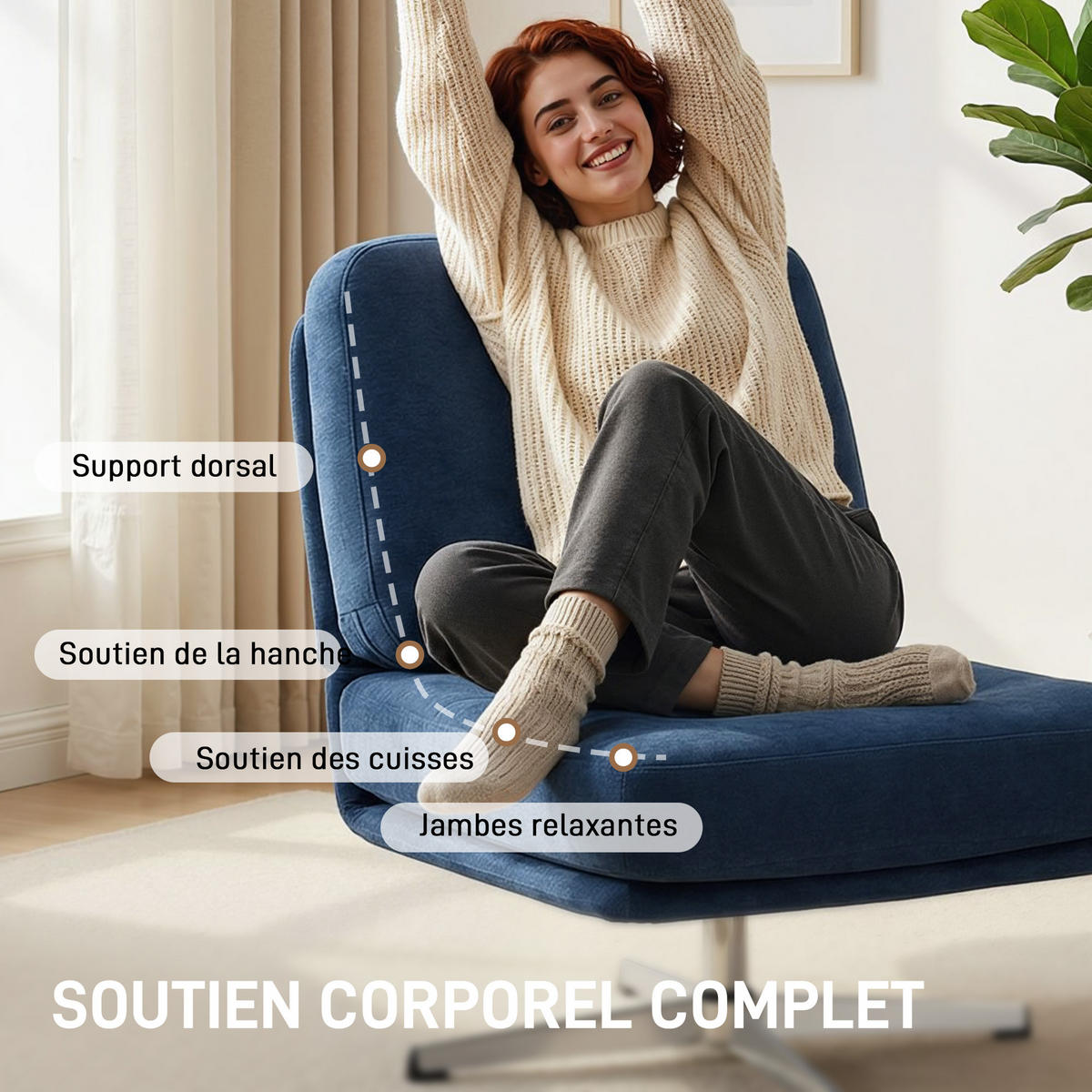DREHSESSEL DE-13359 breite Sitzfläche & 360° schwenkbar Dunkelblau - Blau, Metall (70/84/87cm) - ComfortXL