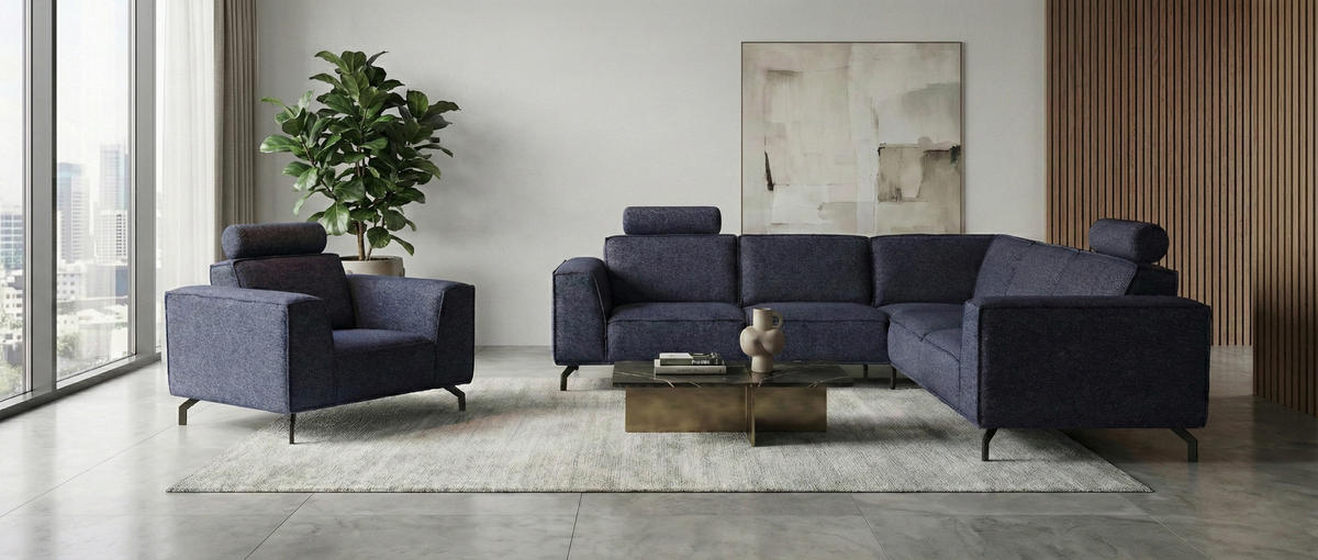 POLSTERSESSEL Selena - Marinenblau, Verstellbare Kopfstützen und Metall Füßen - Schwarz/Dunkelblau, Kunststoff/Textil (109/90/95cm) - KS Home Concept