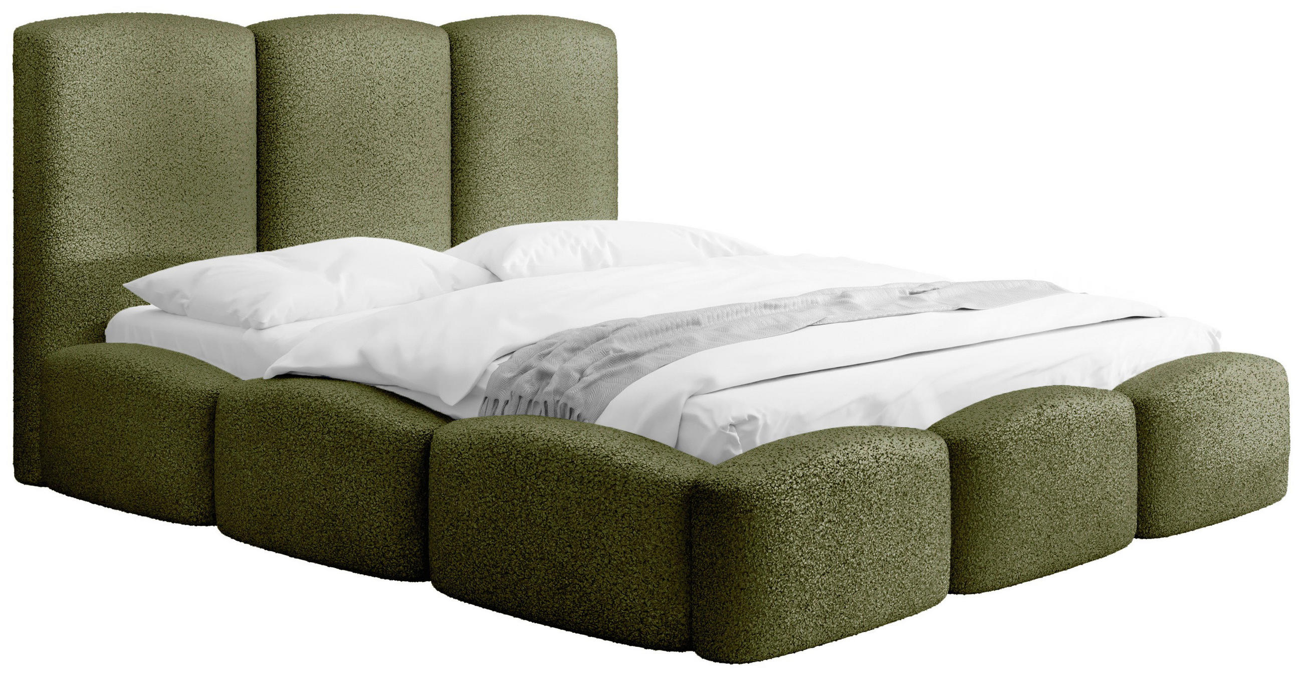 POLSTERBETT Harmony mit Bettkasten, Olivegrün Boucle 140x200 cm - Birkefarben/Schwarz, Holzwerkstoff/Kunststoff (140/200cm) - WFL GROUP