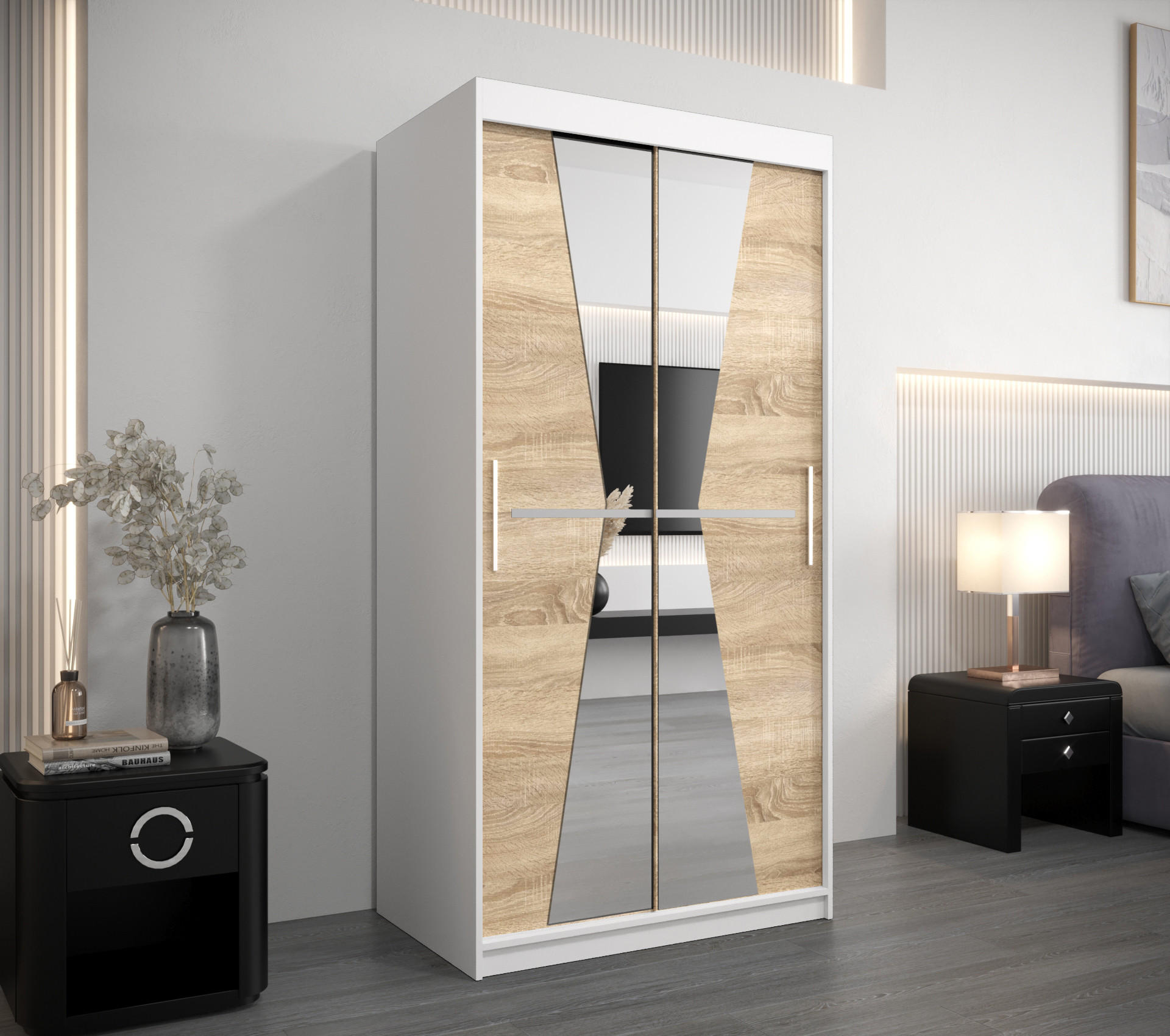 SCHWEBETÜRENSCHRANK 200/100/62 2-türig - Silberfarben/Weiß, Holz/Kunststoff (100/200/62cm) - Abiks Möbel