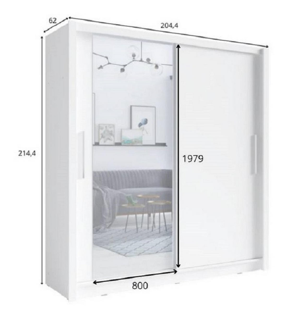 SCHIEBETÜRENSCHRANK BAKU 12 - 204/214/62 cm 2-Türig Weiß - Weiß, Holz/Holzwerkstoff (204.4/214.4/62cm)