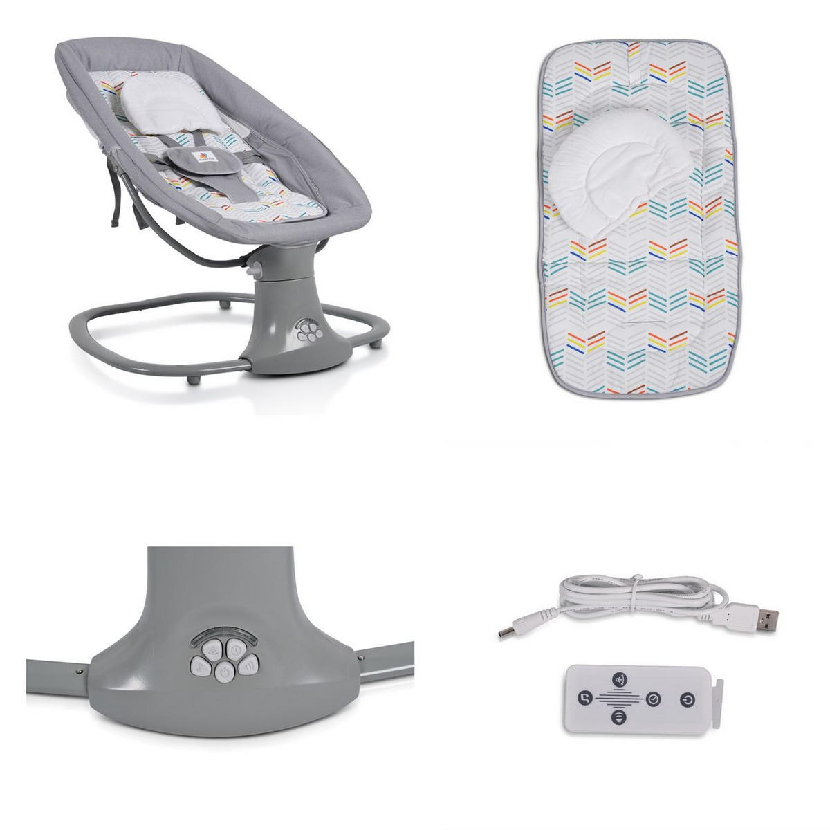 BABYWIPPE Axel 3 in1 grau Bluetooth, 5 Schaukelgeschwindigkeiten, Moskitonetz, 5-Punkt-Gurt - Grau, Metall - Moni