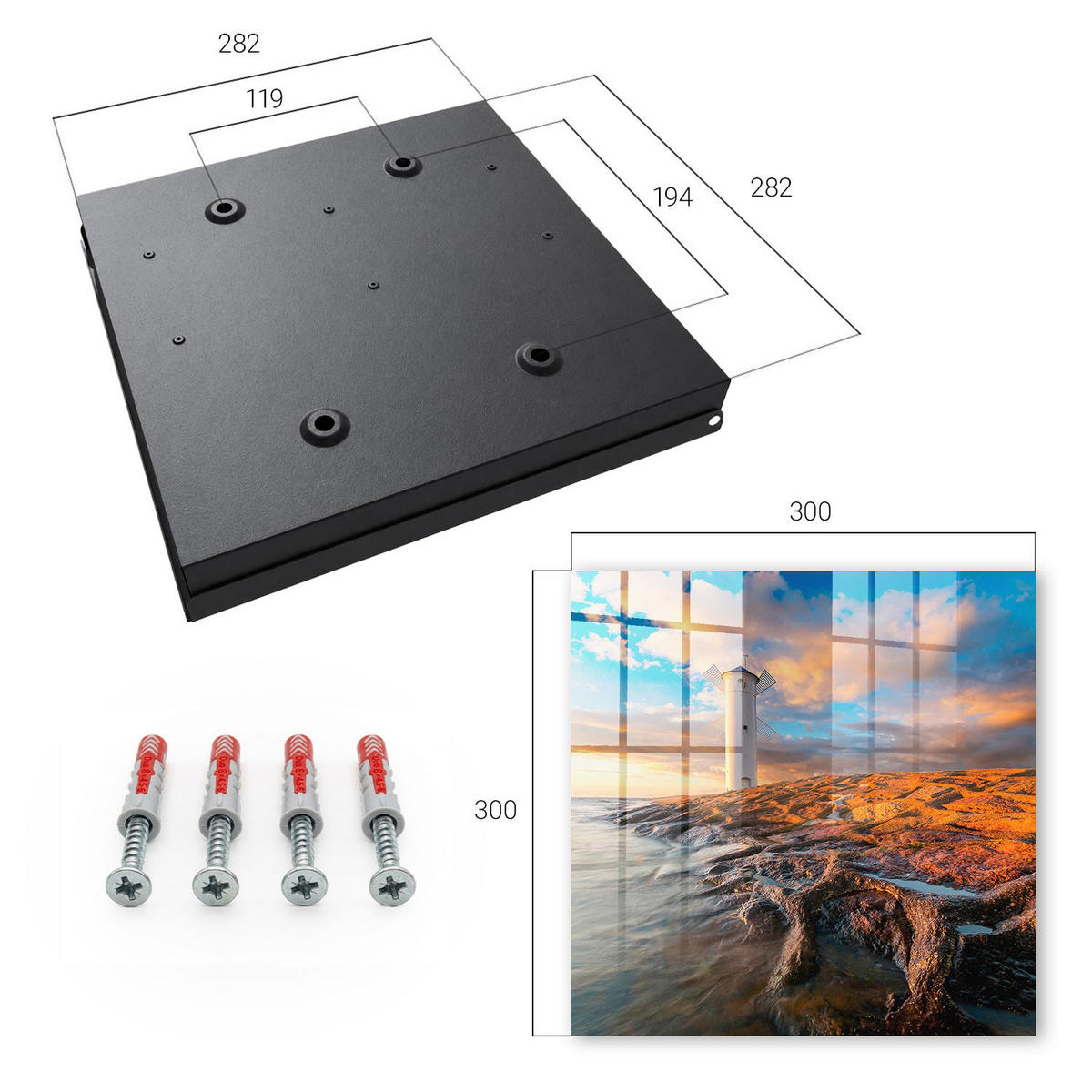 SCHLÜSSELBOX Schwarz 30x30 cm- Türöffnung nach rechts - Leuchtturm - Blau, Metall (30/30/5cm) - TULUP