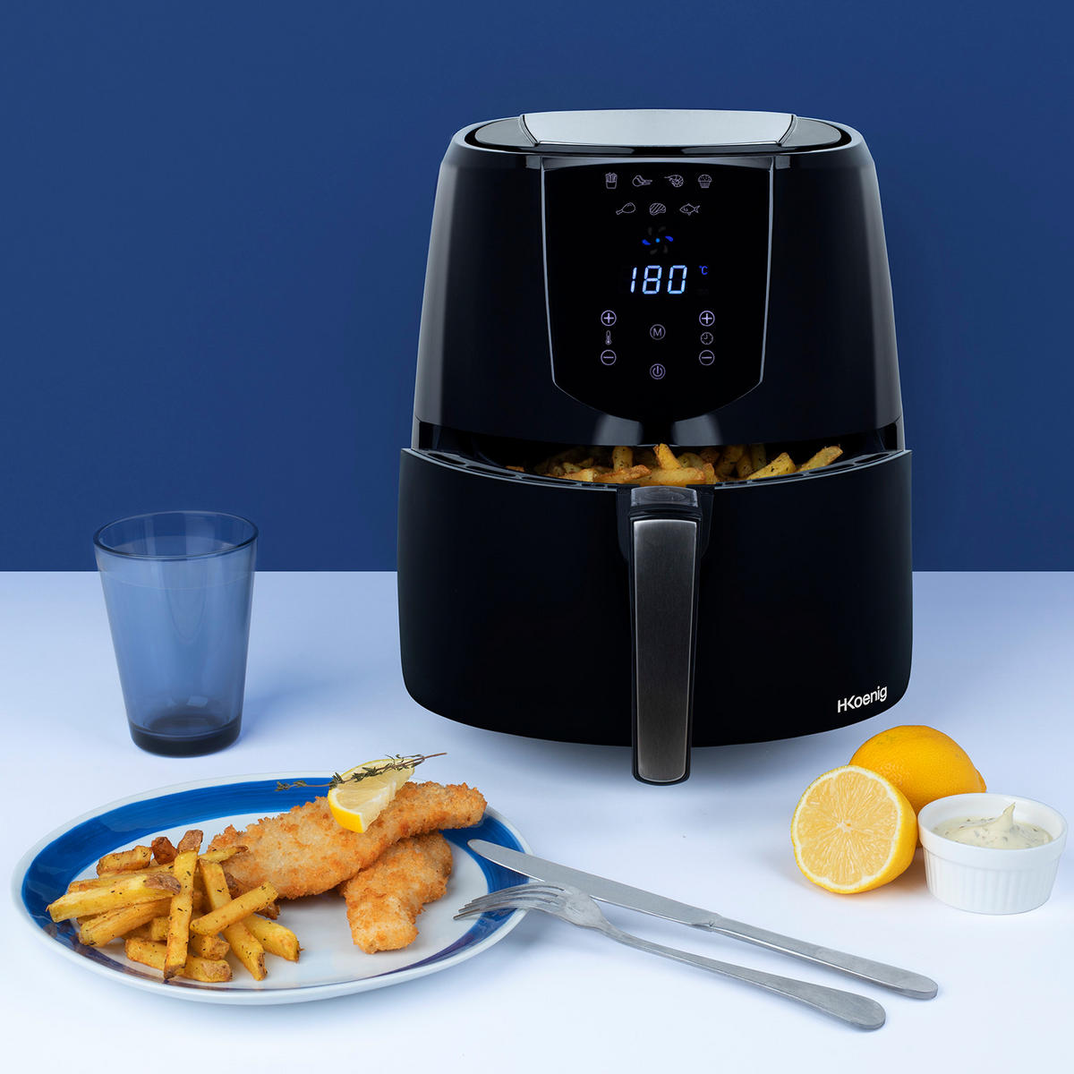 AIRFRYER FRY800, Schwarz, Fritteuse ohne Öl, Kapazität 4 L - Schwarz, Metall (30/34/37cm) - HKoenig