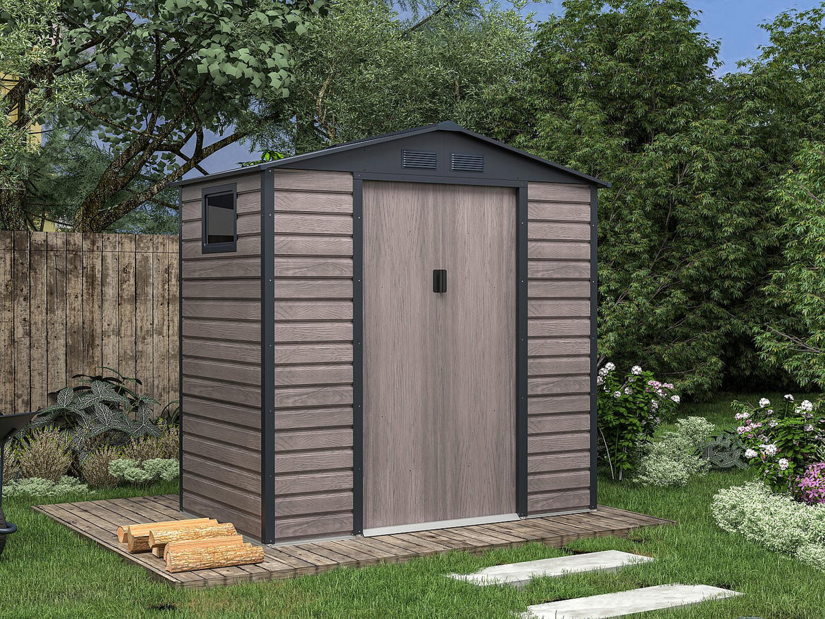 SCHREBERGARTENHAUS - 203 cm x 117 cm - metall - anthrazitgrau, naturfarben dunkel Adelmo - Grau, Metall (203/213/117cm) - Vente-Unique