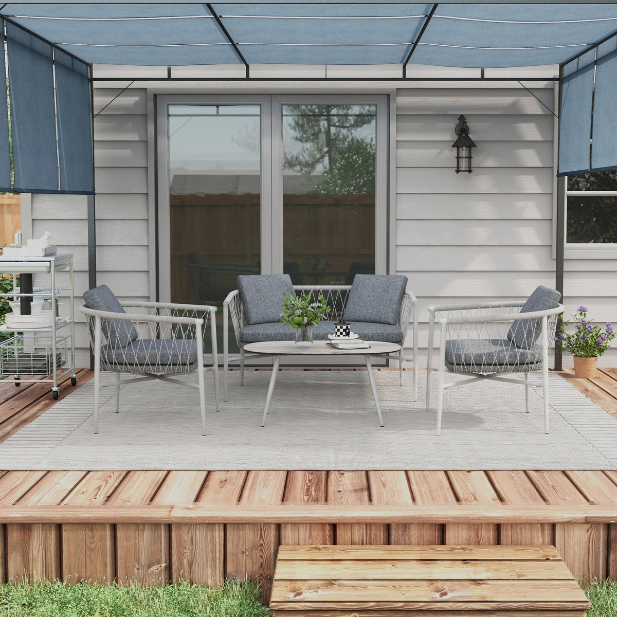 GARTENMÖBEL Set, PE Rattan, Grau - Grau, Kunststoff - Outsunny