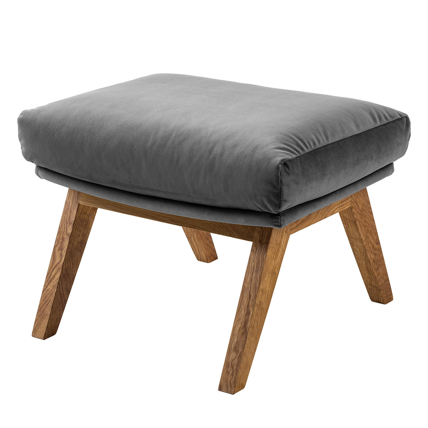 POLSTERHOCKER mit Holzfüßen - Eichefarben/Grau, Eichenholz/Textil (51/37/41cm) - home24