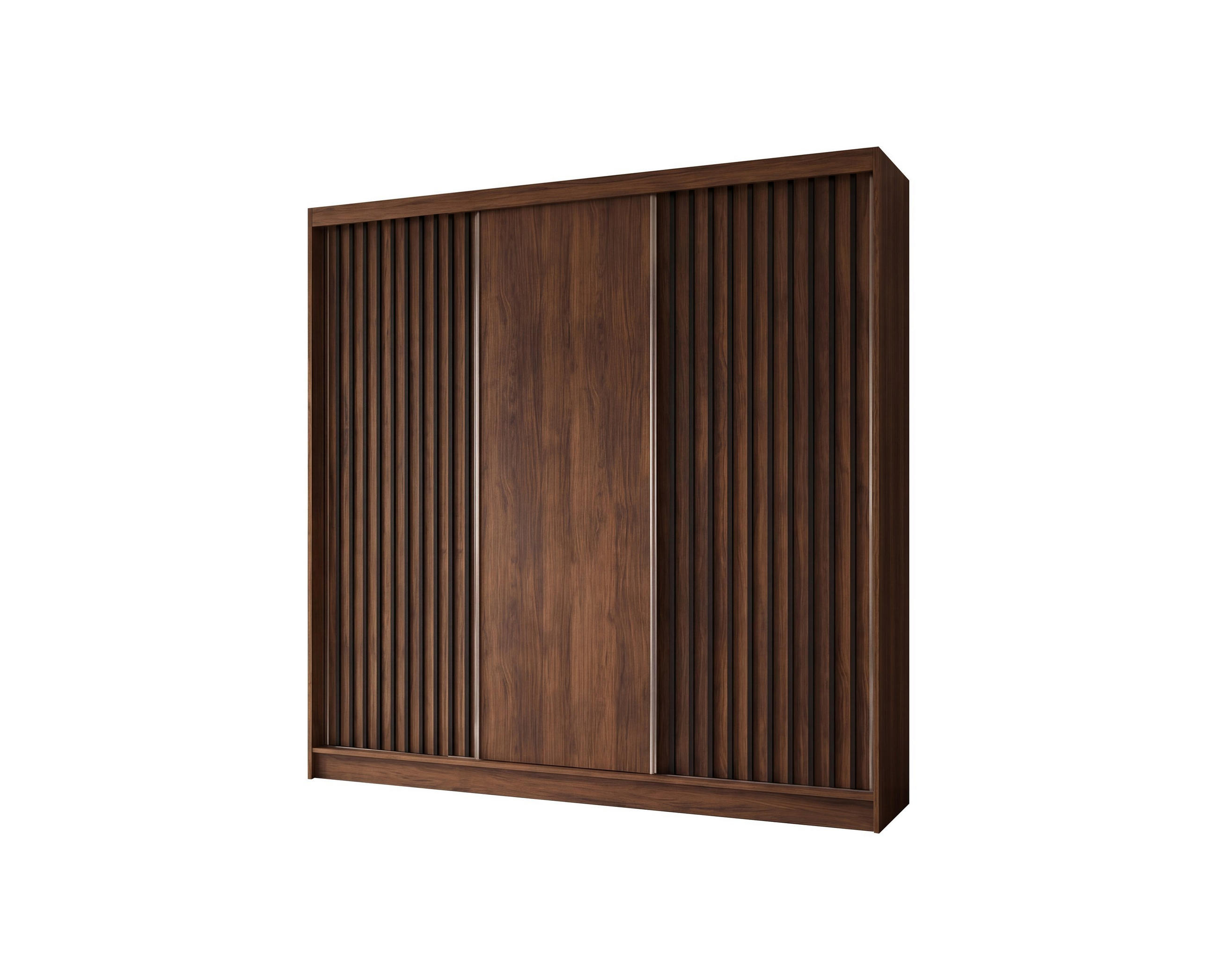 SCHWEBETÜRENSCHRANK LAMELLO 240/216/61 cm Modern Kleiderschrank 3-türig Nussbaumfarben - Nussbaumfarben, Holzwerkstoff (240/216/61cm) - MASSENO