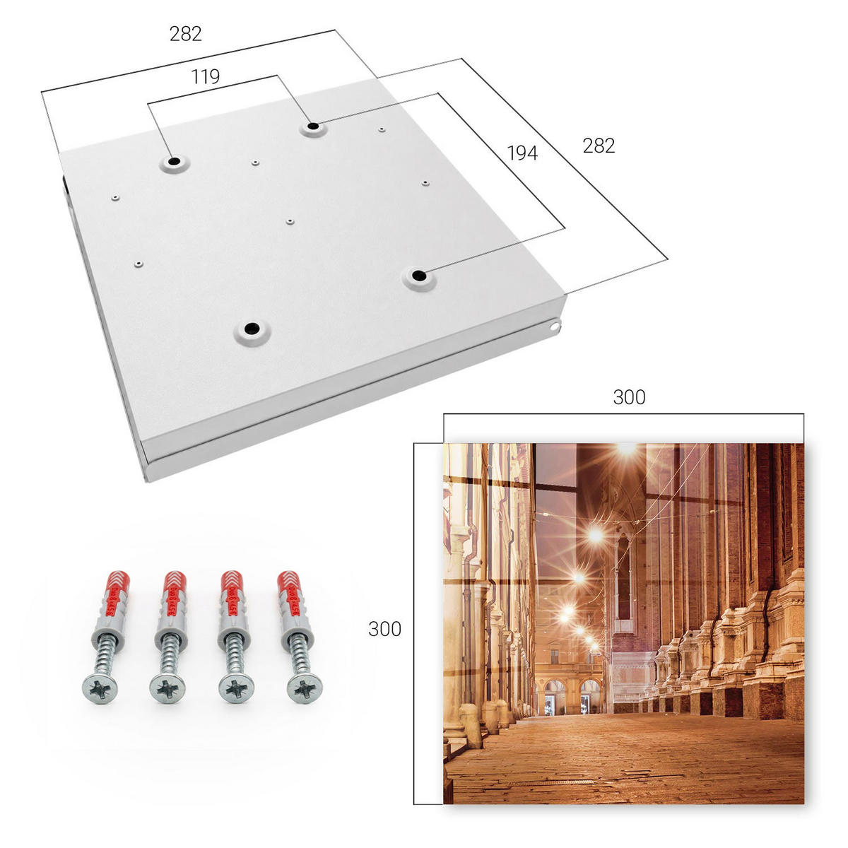 SCHLÜSSELBOX Weiß 30x30 cm – Türöffnung nach rechts - Stadtnacht - Orange, Metall (30/30/5cm) - TULUP