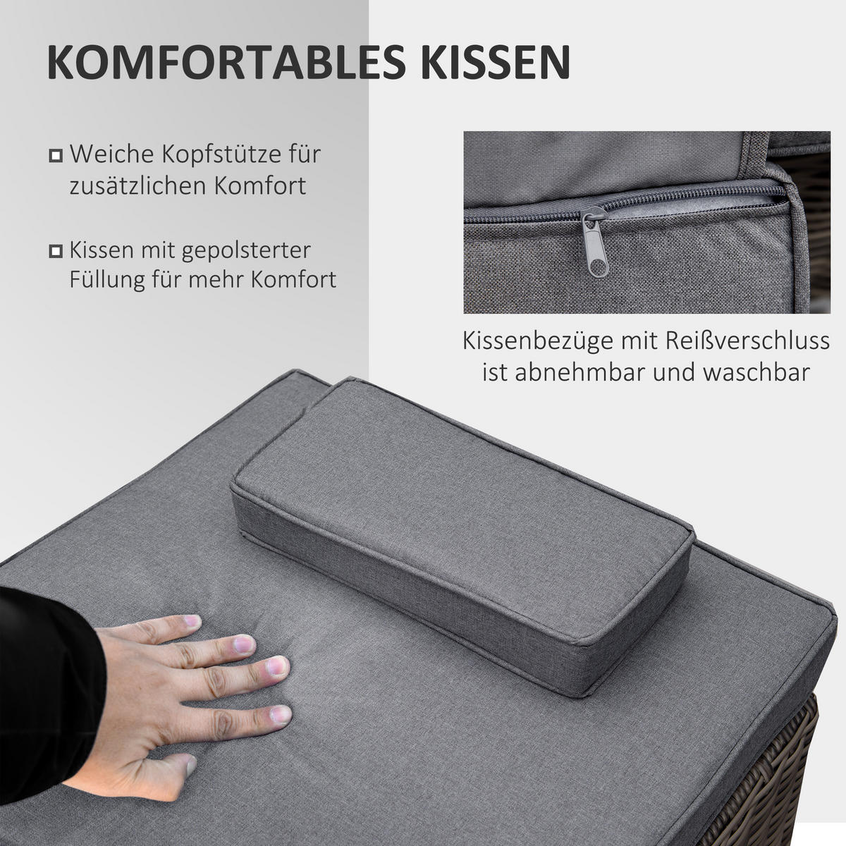 POLY-RATTAN Sonnenliege 3-tlg. Gartenliege Aluminium Grau - Grau, Kunststoff (60/91/195cm) - Outsunny