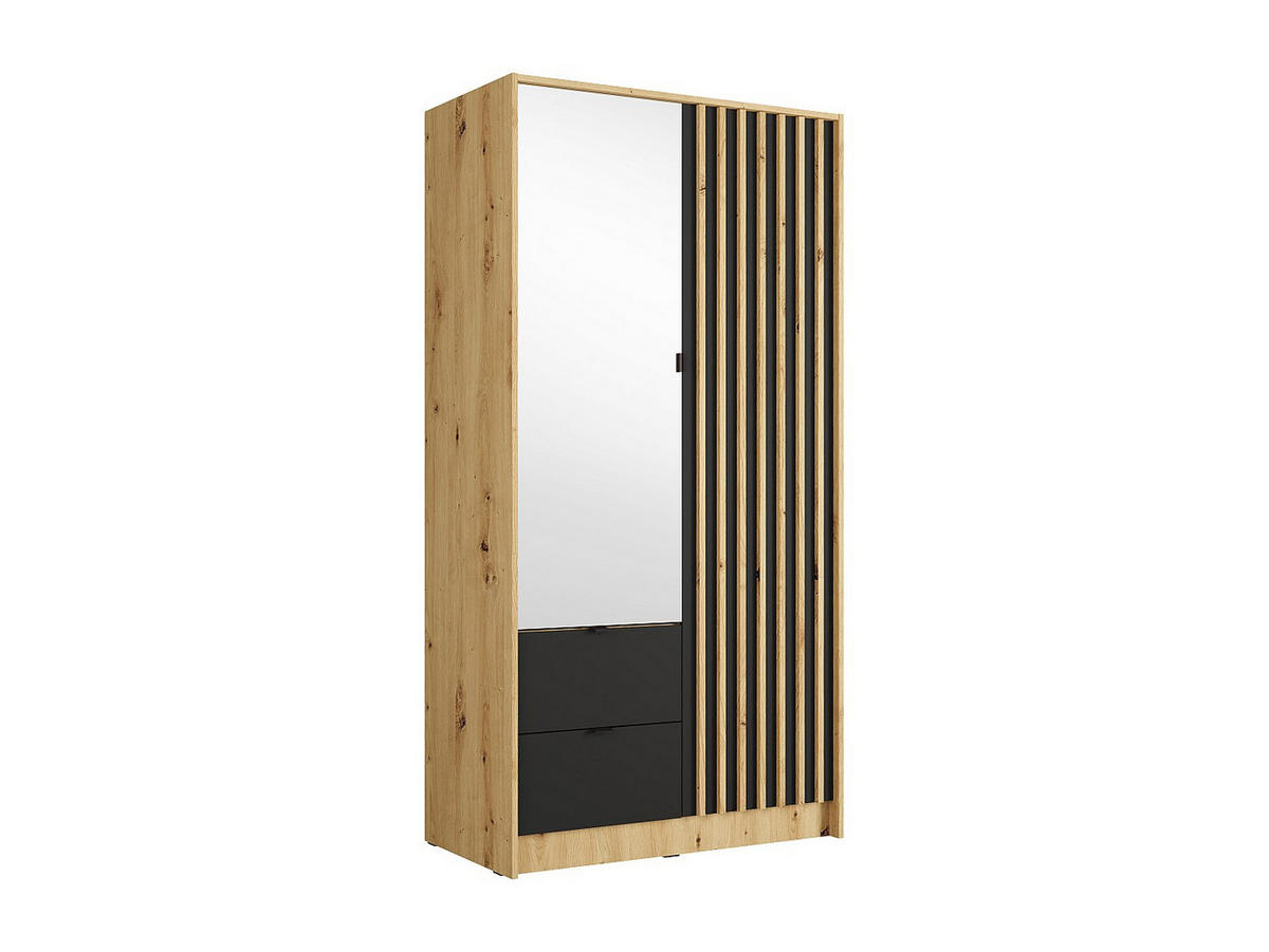 KLEIDERSCHRANK - 101.7 cm x 54.5 cm - Holz, Platte - Anthrazitgrau, Naturfarben Hell - NEROVAL - Anthrazit/Naturfarben, Holz (101.7/200.5/54.5cm) - Vente-Unique