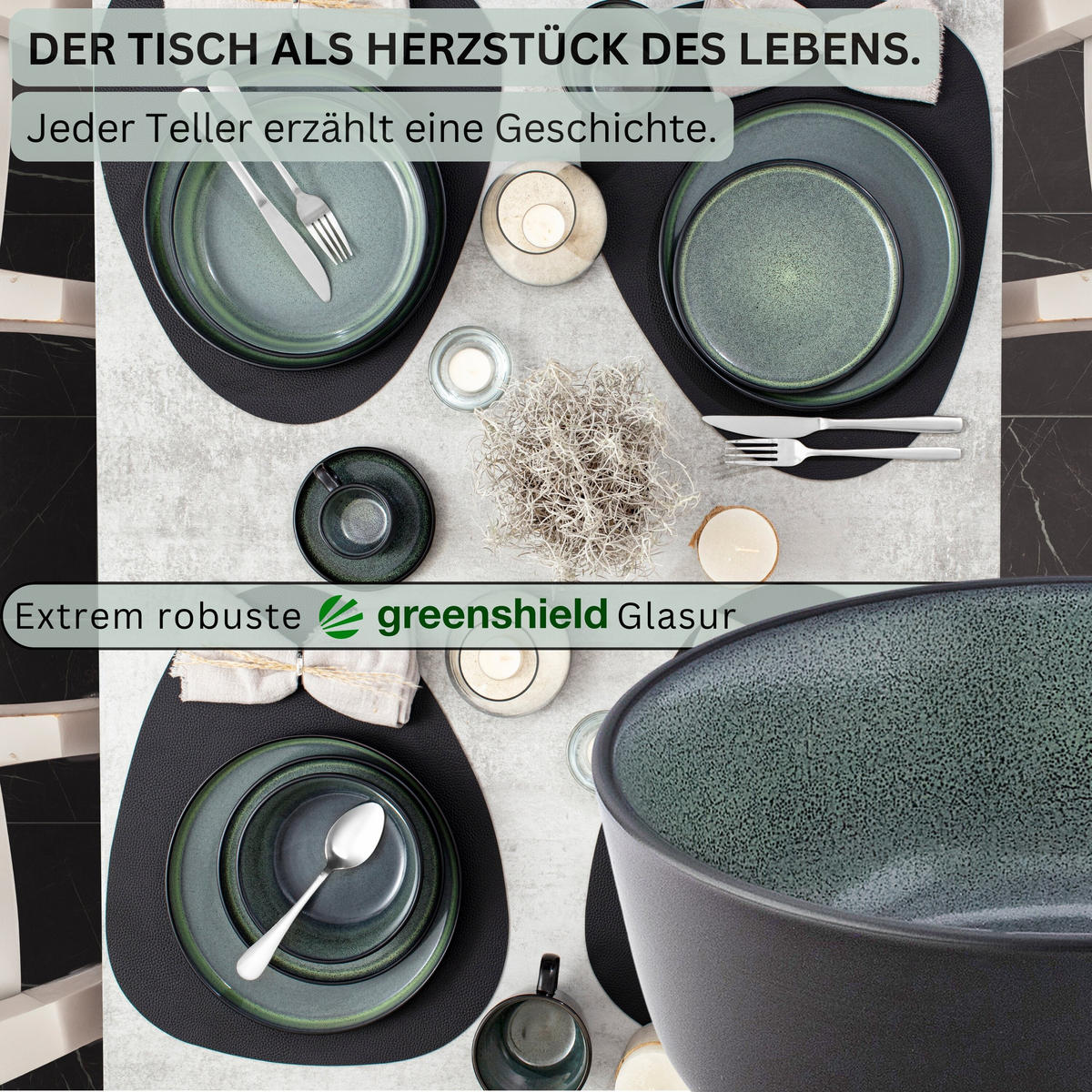 SCHALEN SET MALMÖ - 6 teilig aus Steingut - Grün, Stein (16.5/16.5/6.5cm) - Sänger
