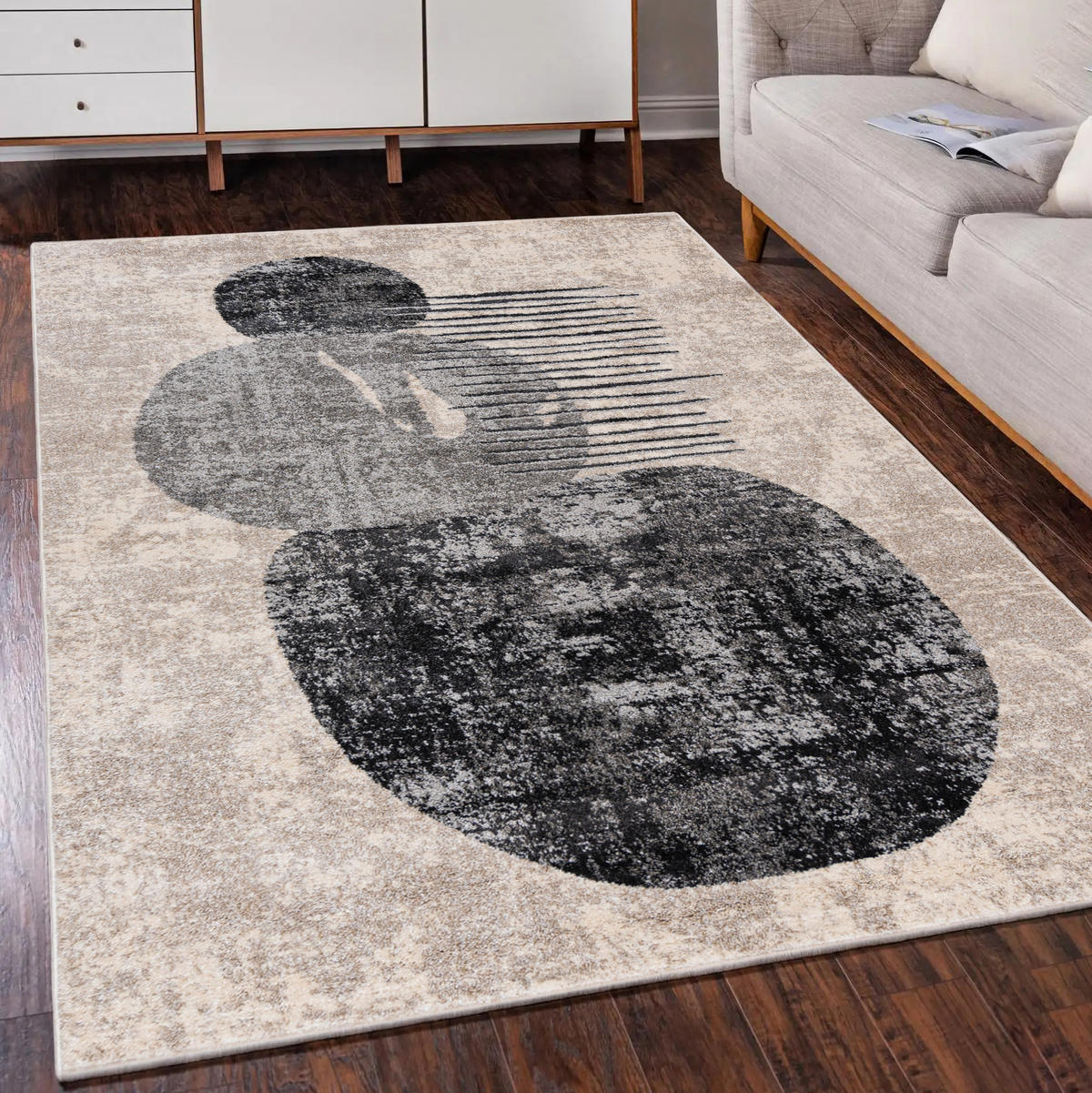 TEPPICH Graphit Geometrisch In-Outdoor Pflanzlich Kurzflor Rechteckig 80 x 150 cm - Graphitfarben, Textil (80/150cm) - Mazovia