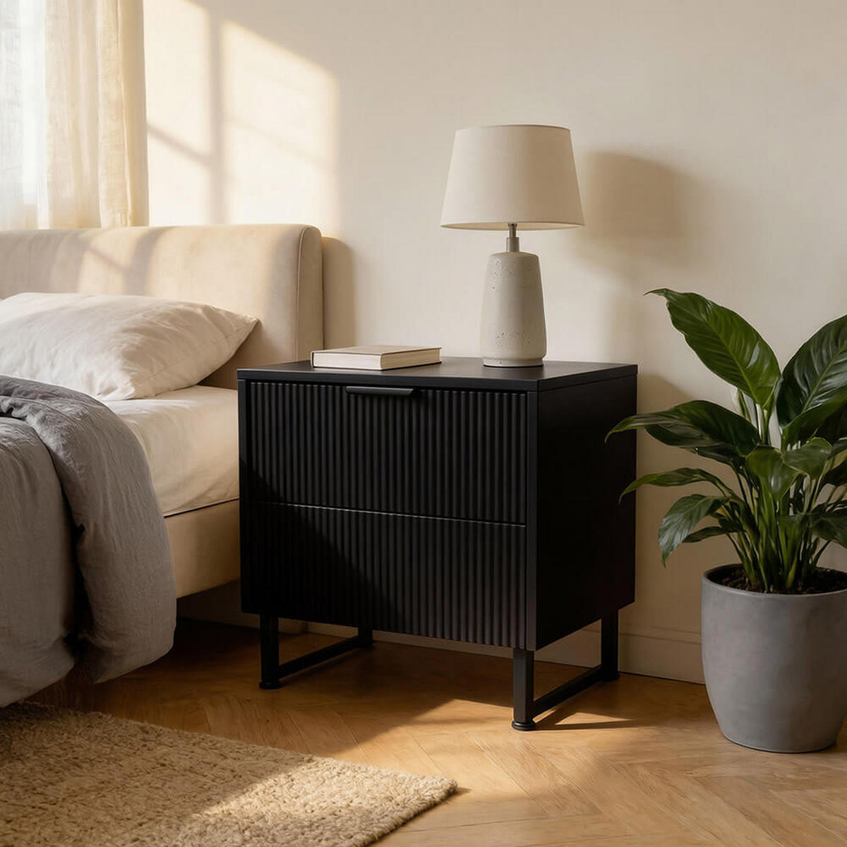 NACHTTISCH NYLA Schwarz - 45 x 61 cm - Schwarz, Holzwerkstoff (45/61/39cm) - Home Deluxe